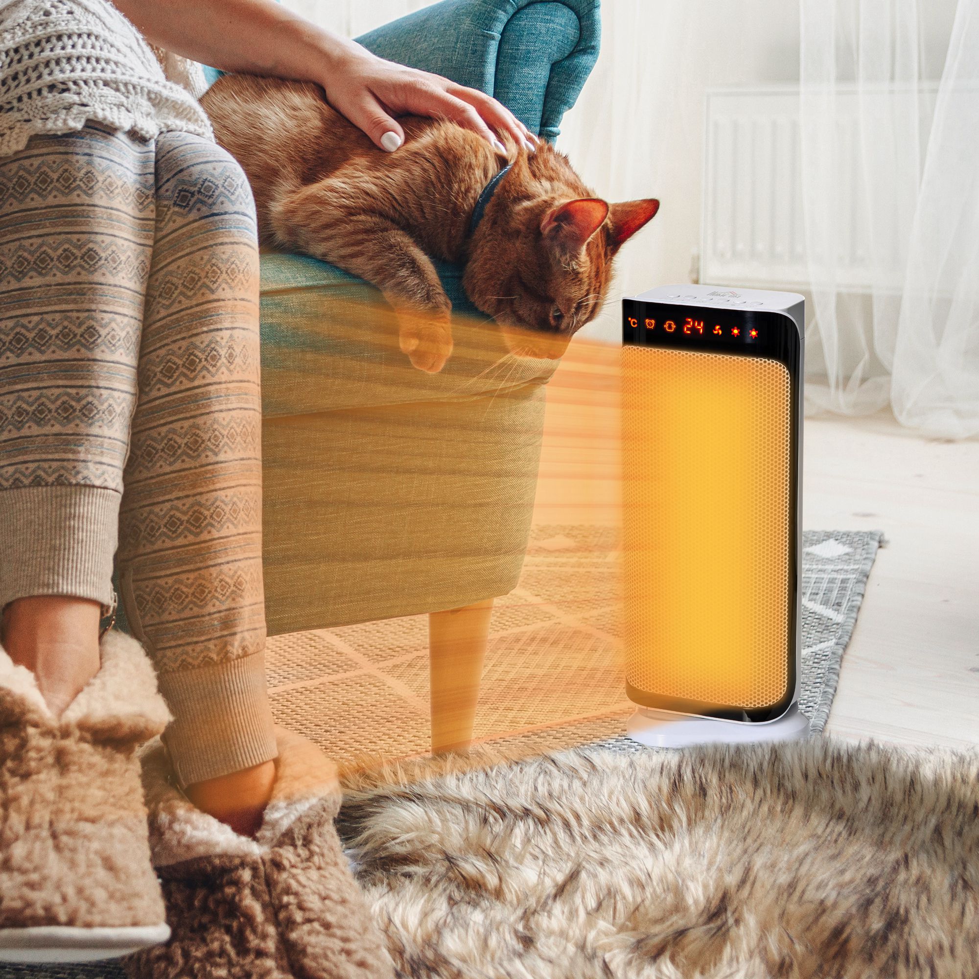 HOMCOM 2000W Electric Heater, PTC Ceramic Portable Fan Heater with Overheating & Tip-Over Protection, 8H Timer, 45° Oscillating Heater for Home, Office, Study, Bedroom 2