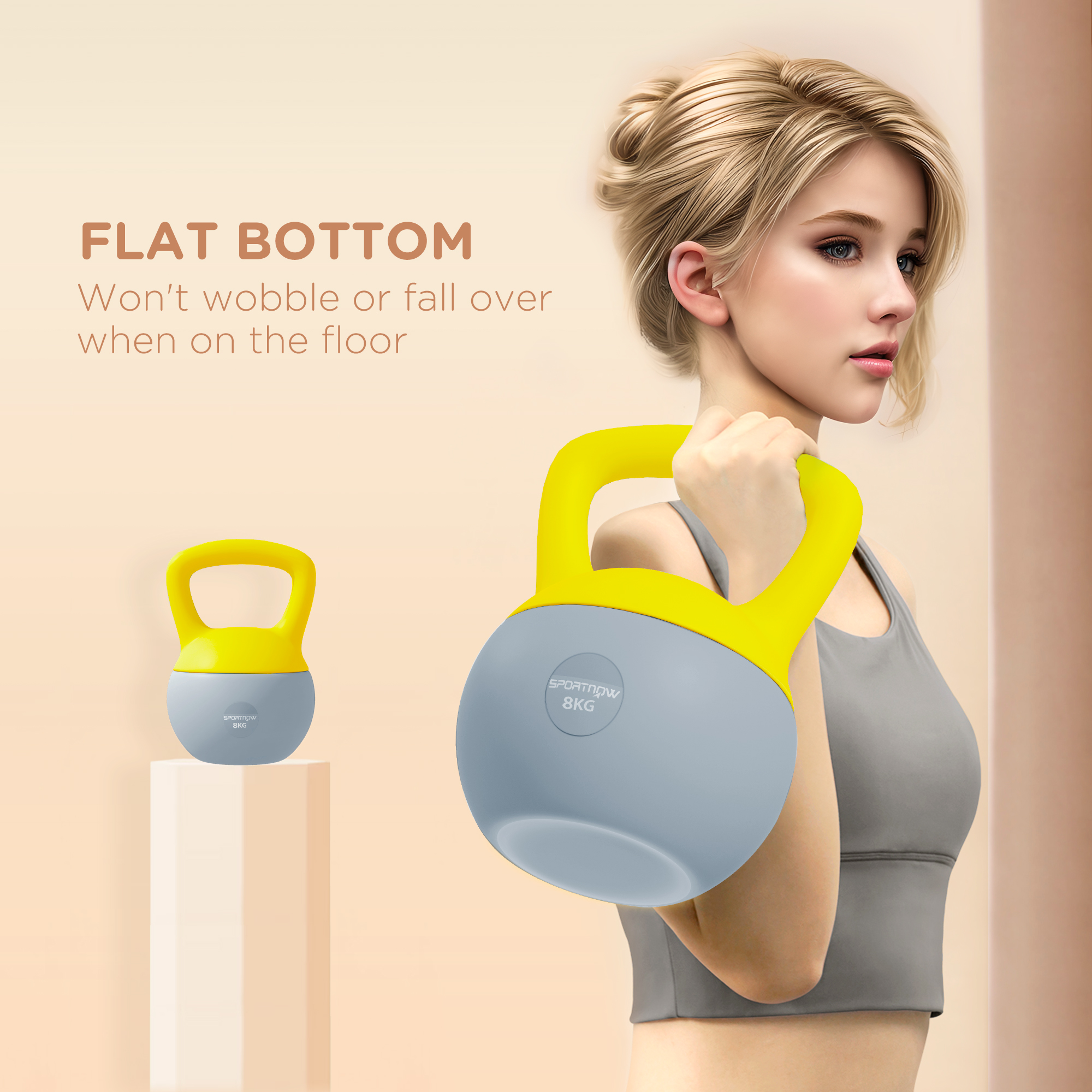 SPORTNOW 8KG Soft Kettlebell, Kettlebell with Non-Slip Handle for Home Gym, Weight Lifting, Strength Training, Yellow/Grey 6