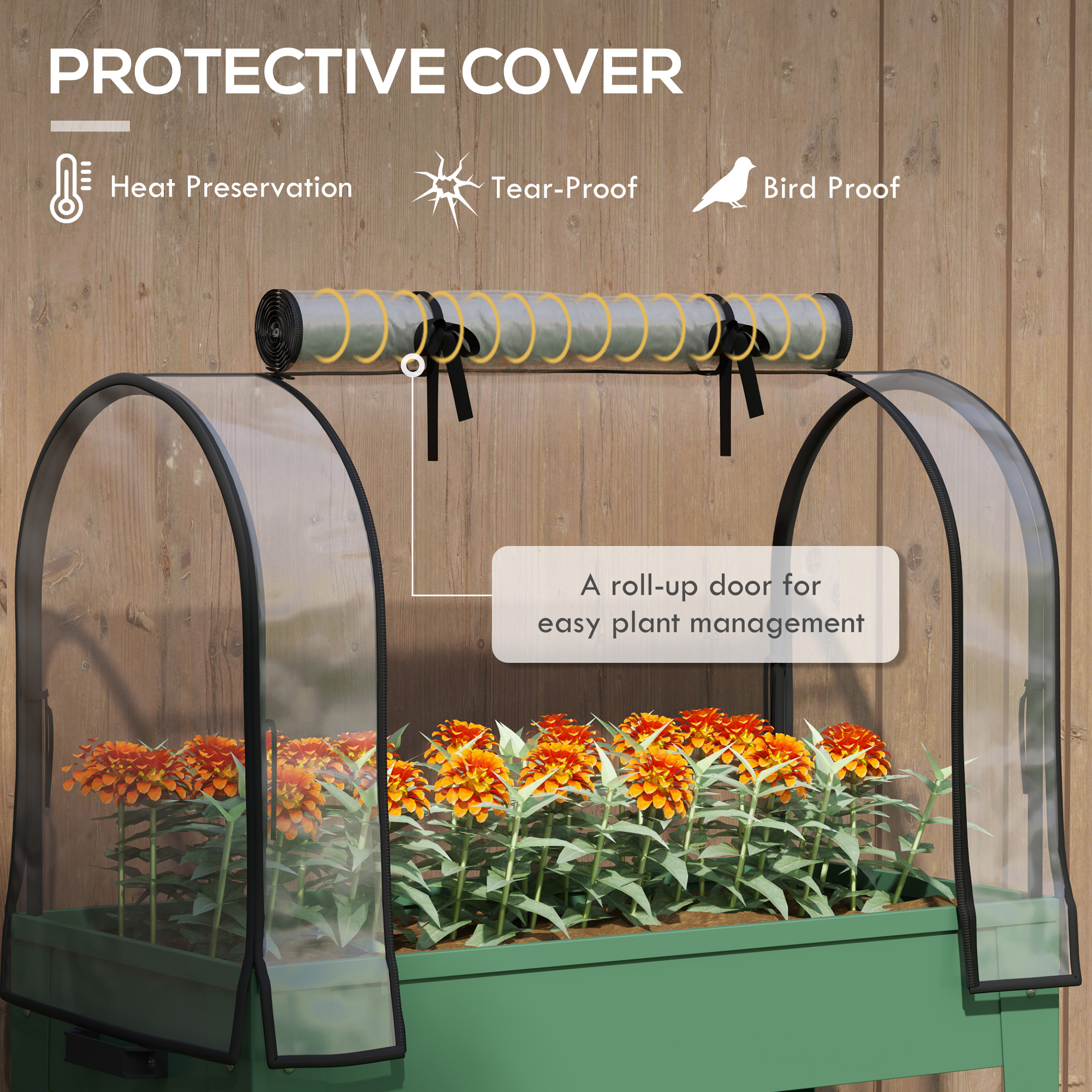Outsunny Raised Planter with Greenhouse Cover, Mobile Elevated Garden Bed with Wheels and Bottom Shelf for Vegetables, Green 4