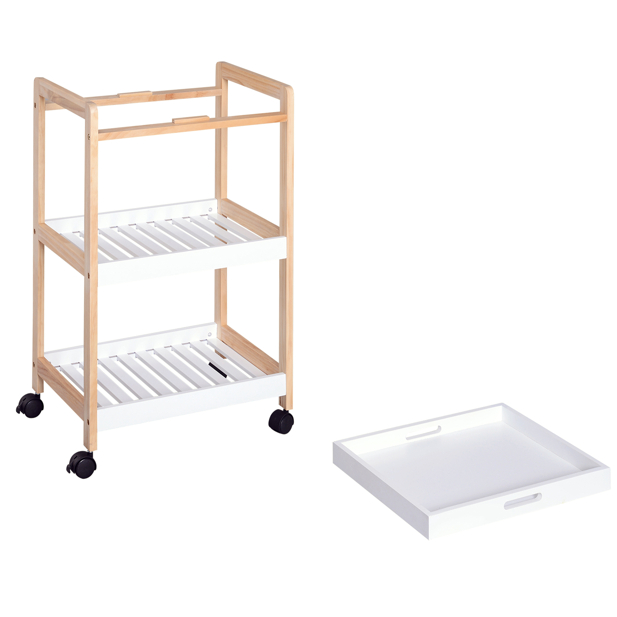 HOMCOM 3-Tier Mobile Kitchen Trolley Cart Storage Shelves Rack Rolling Wheels White 46 x 35 x 74.5 cm 9