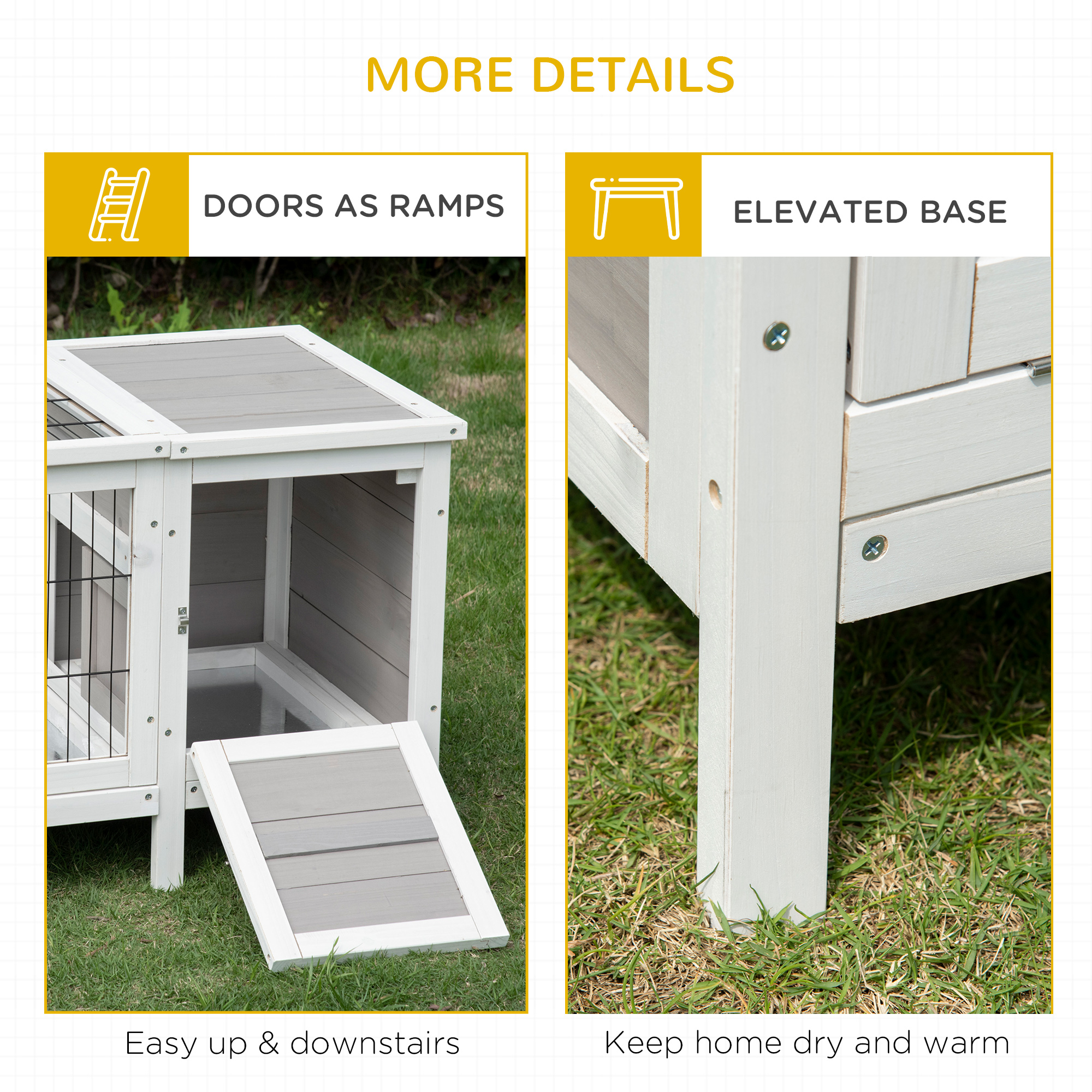PawHut Rabbit Hutch and Run, with Removable Tray Grey 8