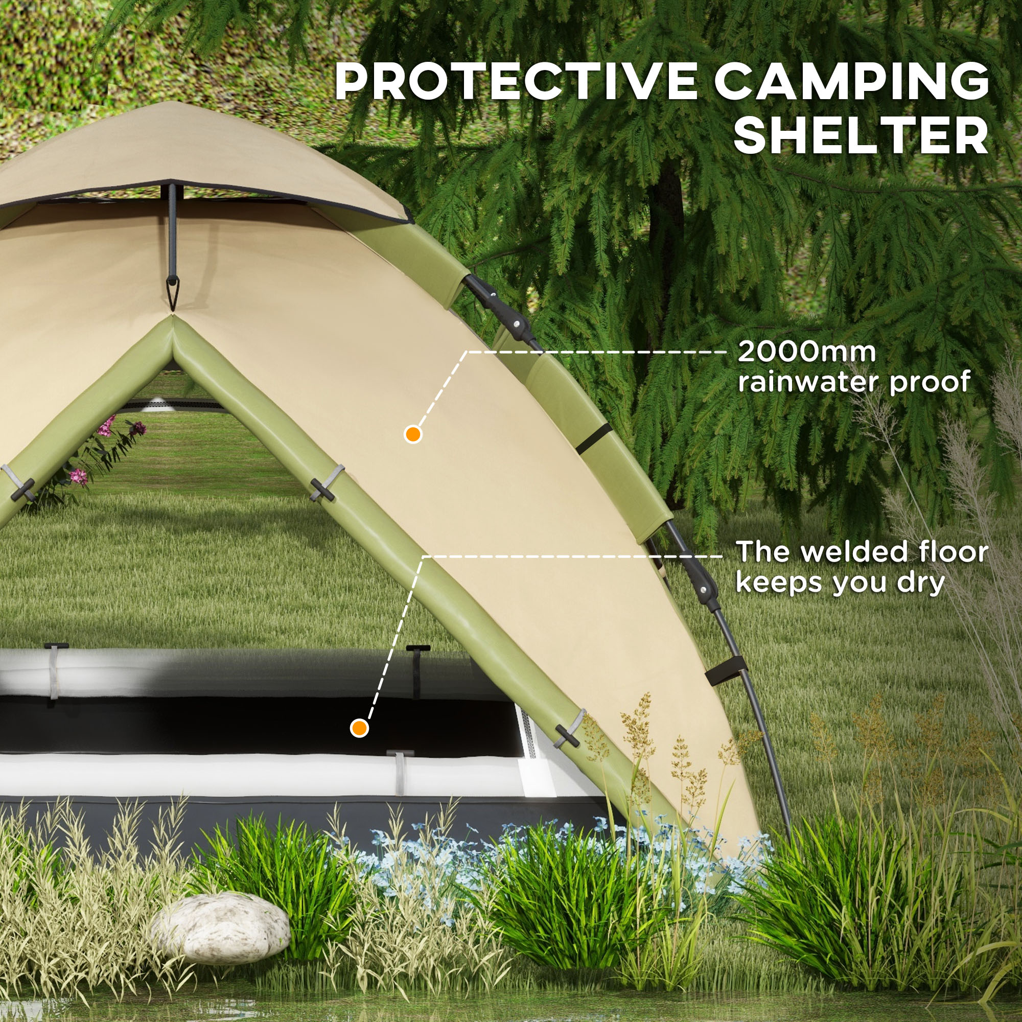 Outsunny Two-Man One Room Camping Tent, with Accessories Dark Green 5