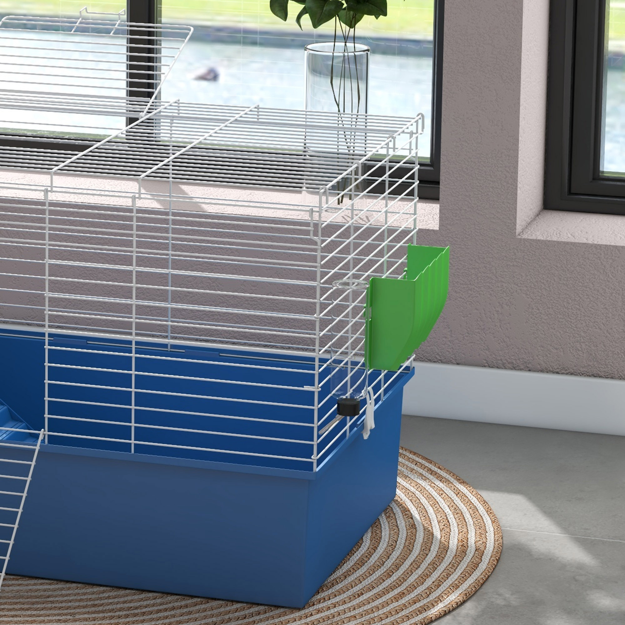 PawHut Chinchillas Small Rabbit Guinea Pig Small Animal Cage, Pet Playhouse, with Platform, Ramp, 99 x 52 x 53cm, Blue 9