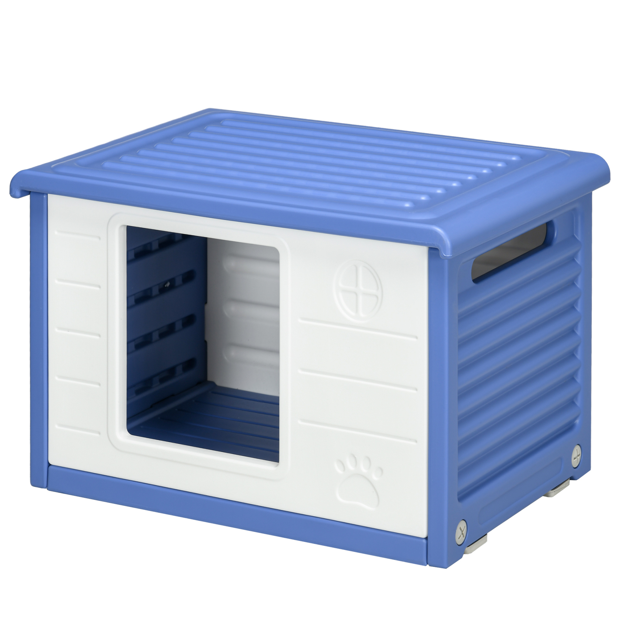 Comparer les prix de PawHut Niche pour chien extérieure en plastique maison pour chiens avec bouches d'aération bleu et blanc
