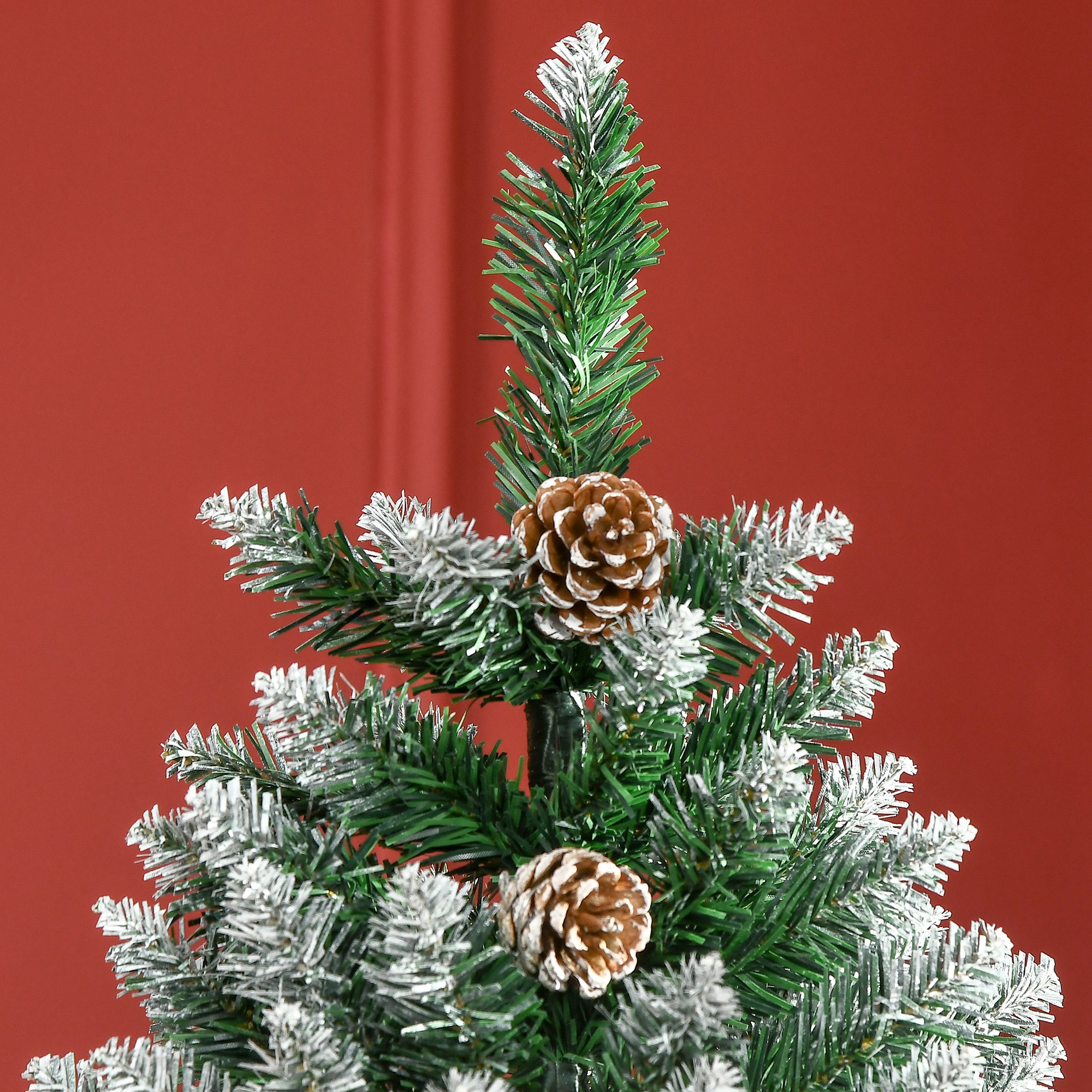 HOMCOM 6 Ft Snow Artificial Christmas Tree with Realistic Branches, Pine Cone, for Indoor Decoration, Green White 9