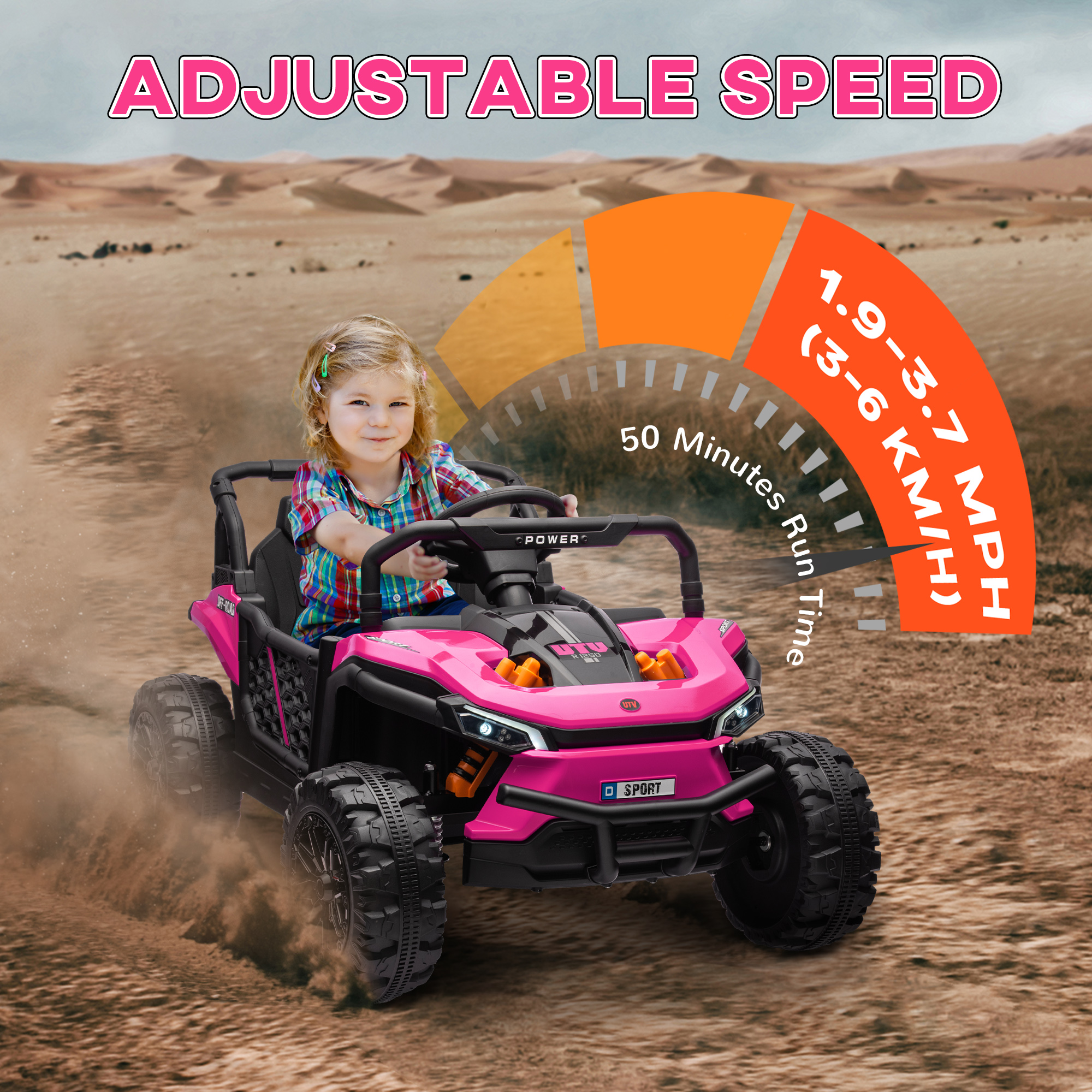 AIYAPLAY 12V Battery Powered Ride on Truck w/ Remote, Four Suspension Wheels, Horn, Lights, Music, USB, for Ages 3-5 Years, Pink 6