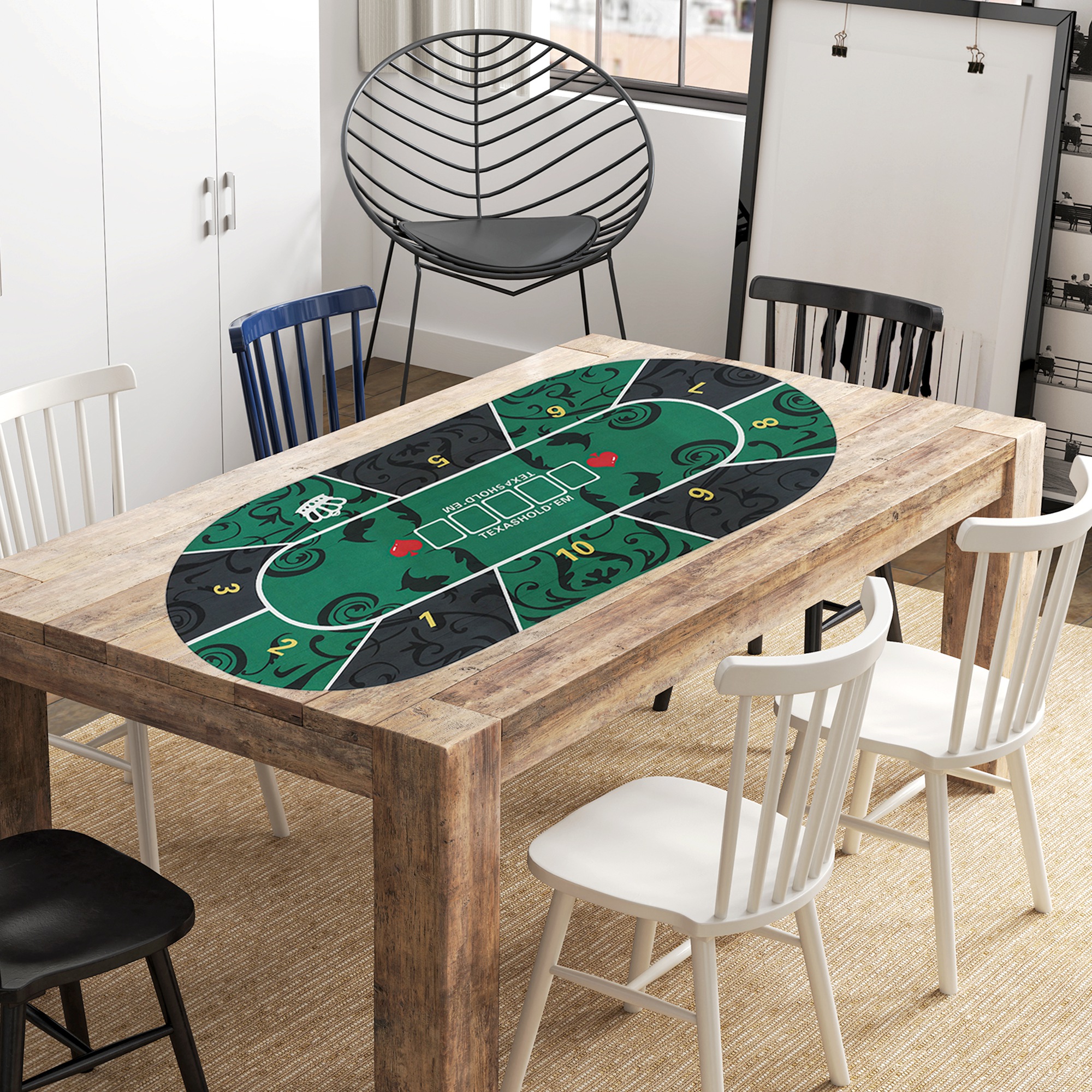 Tapis De Poker Professionnel Texas Hold'em 120x60 Cm - Pour 6 Joueurs, Surface Feutre, Fond Caoutchouc Antidérapant, Avec Sac De Transport - 7