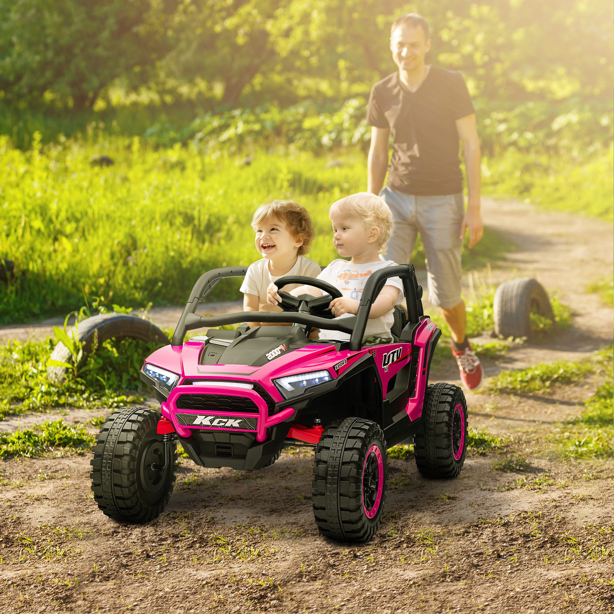 AIYAPLAY 2 Seater 24V 7AH Ride on Truck, Battery Powered Electric Ride On Car w/ Remote, Suspension, 3 Speeds, Pink 2
