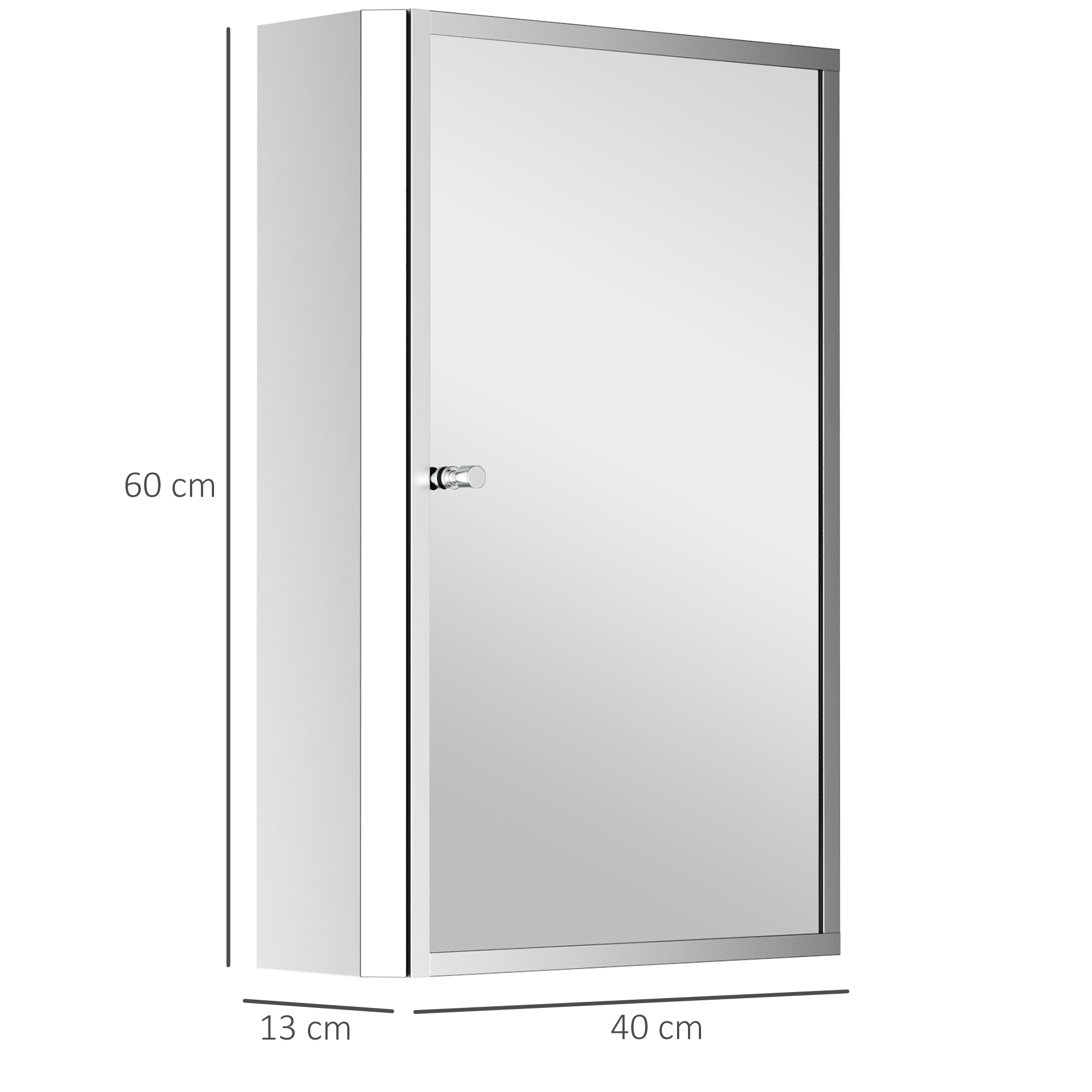 HOMCOM Stainless Steel Wall mounted Bathroom Mirror Cabinet 2 Shelves Storage Unit Furniture w/Single Door (60H x 40L x 13D (cm)) 3