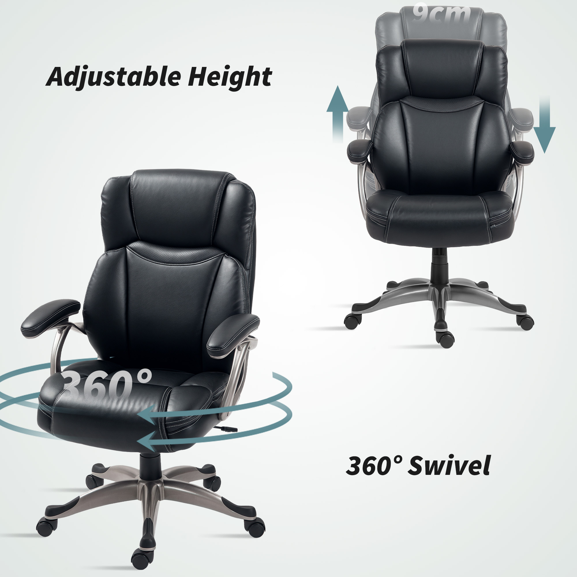HOMCOM 49.5-59cm Faux Leather Office Chair Black 7