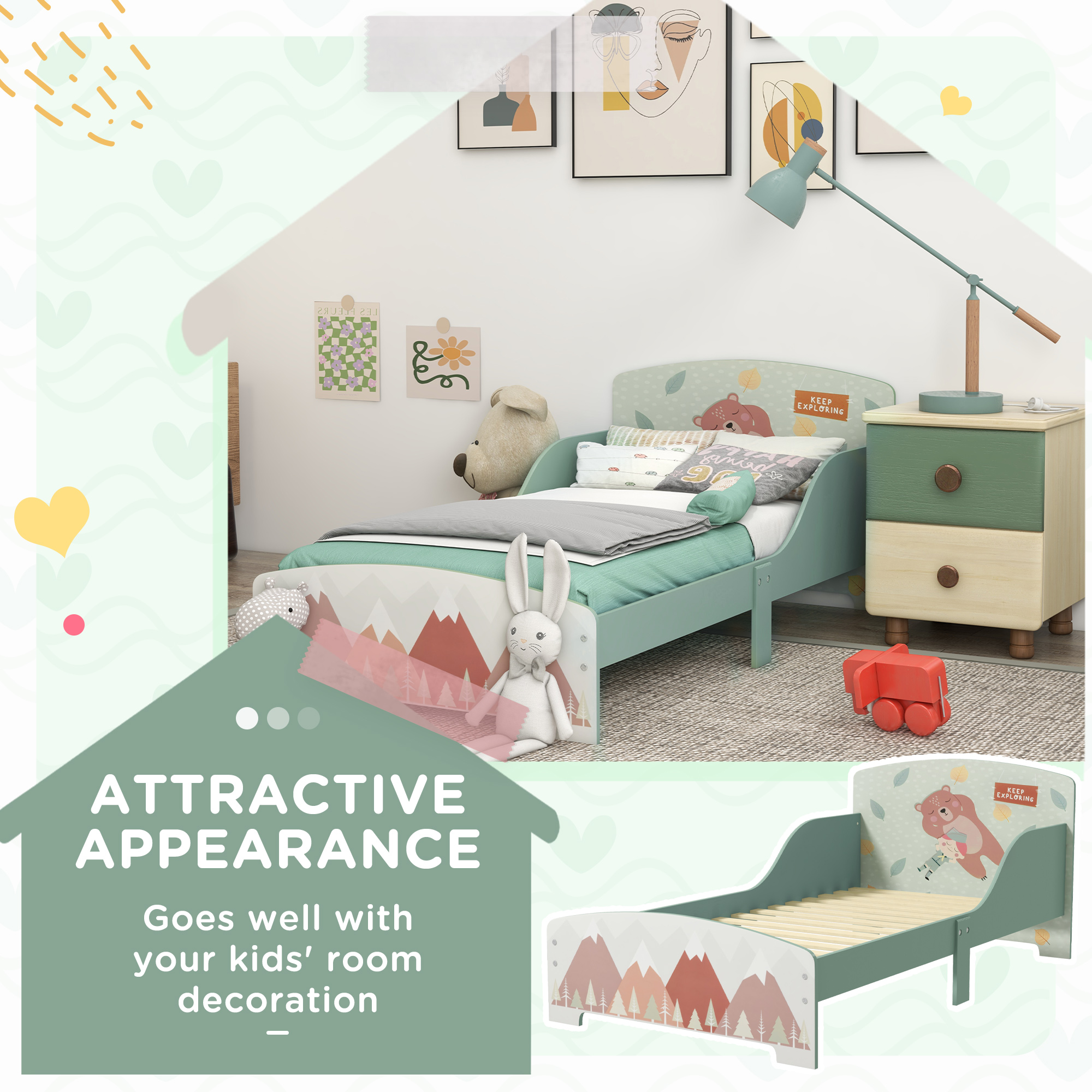 ZONEKIZ Toddler Bed Frame, Kids Bedroom Furniture for Ages 3-6 Years, Green 4