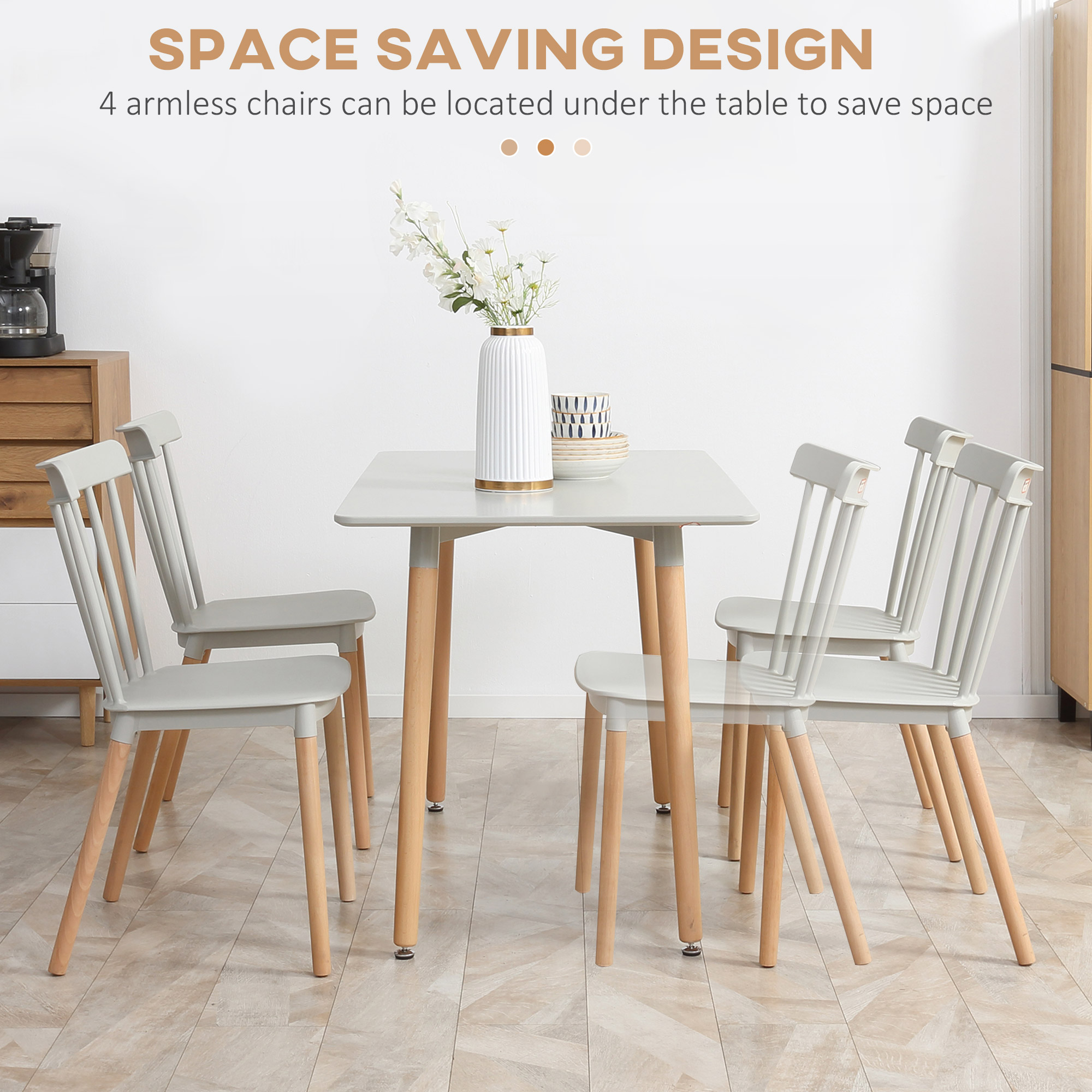 HOMCOM 5 Piece Dining Table Set with Beech Wood Legs, Space Saving Table and 4 Chairs for Small Kitchens, Grey 5