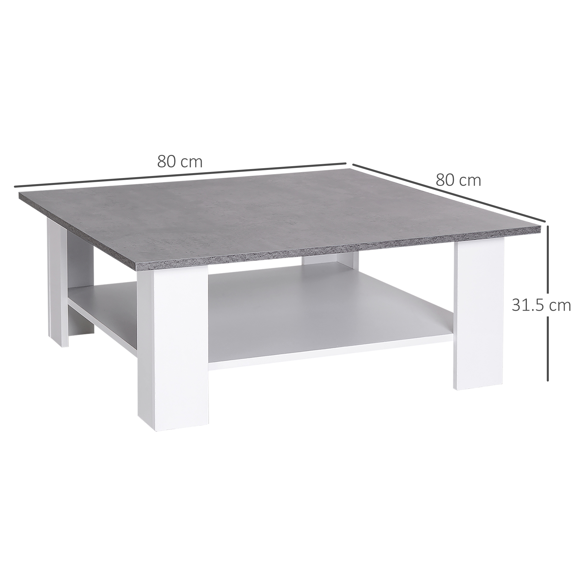 HOMCOM Square Coffee Table, Wooden Coffee Table with Storage, Cocktail Center Tea Table for Home Office, 80W x 80D x 31.5Hcm, Grey and White 3