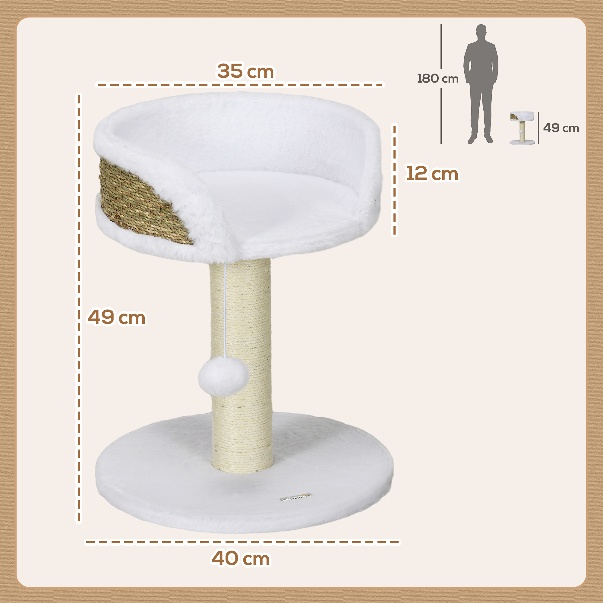 PawHut Cat Tree Tower with Scratching Posts, White 3