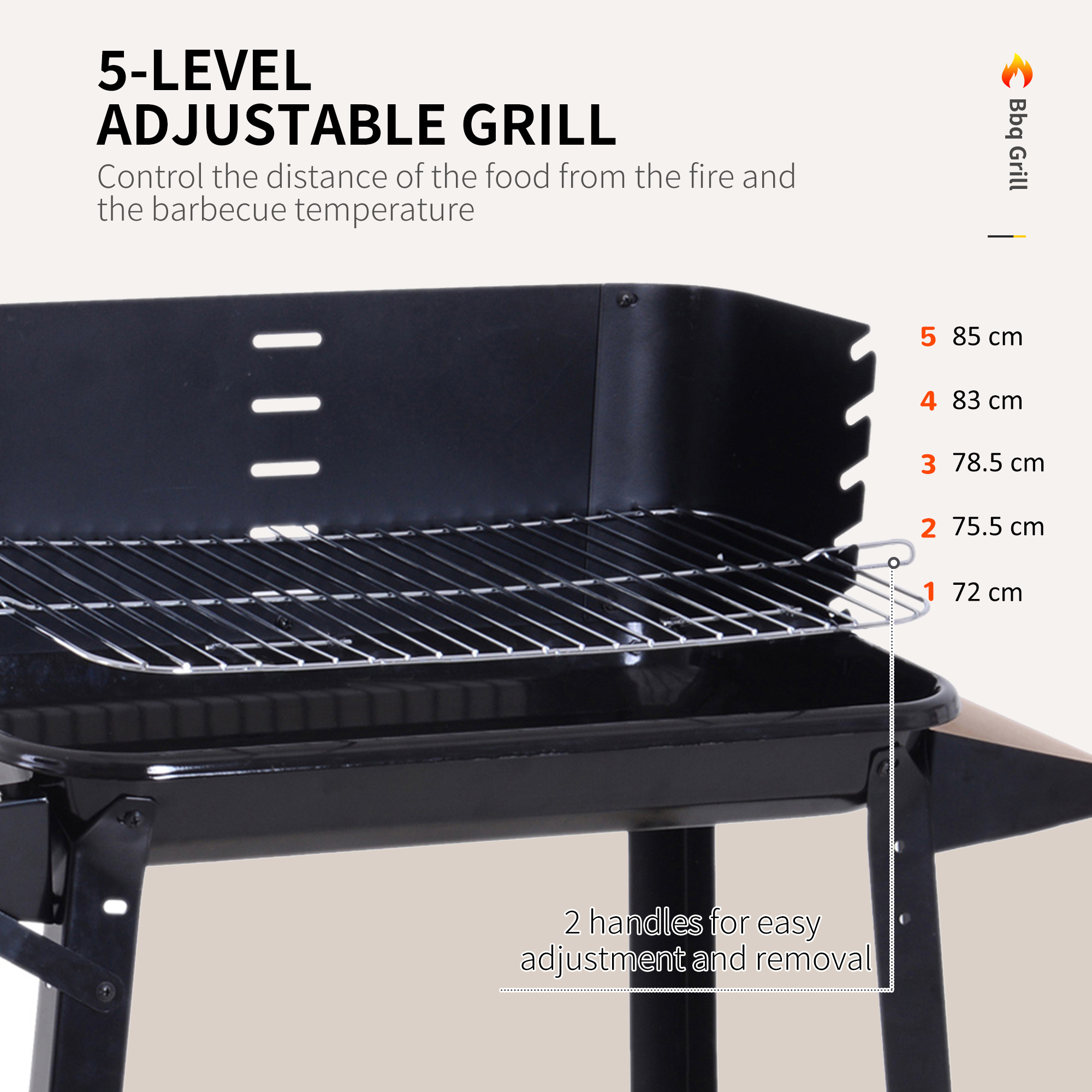 Outsunny Trolley Charcoal BBQ Barbecue Grill Outdoor Patio Garden Heating Smoker with Side Trays Storage Shelf and Wheels 7