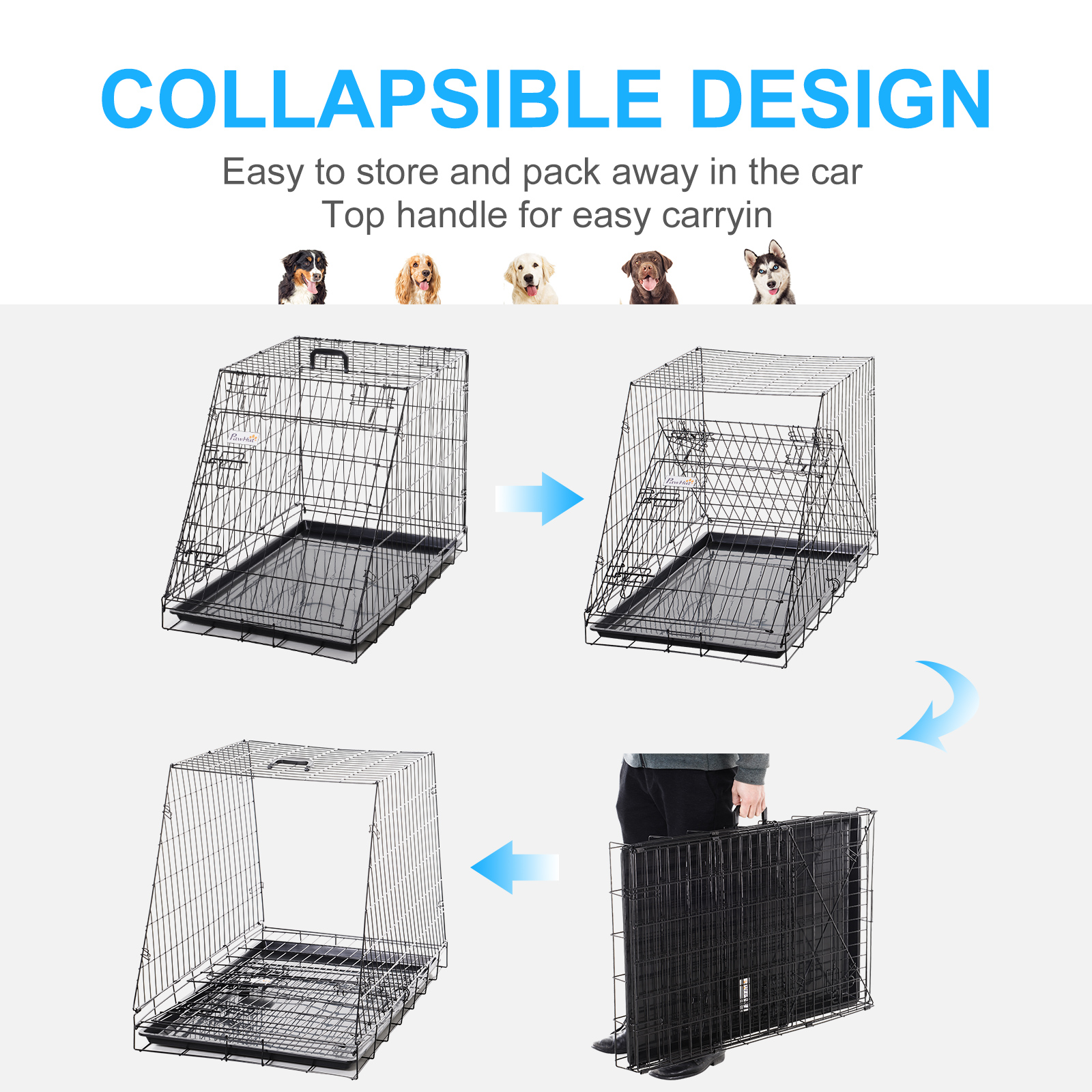 Pawhut Trapeze Collapsible Dog Pet Travel Box Cage Removable Tray 93 x 58 x 65cm 4