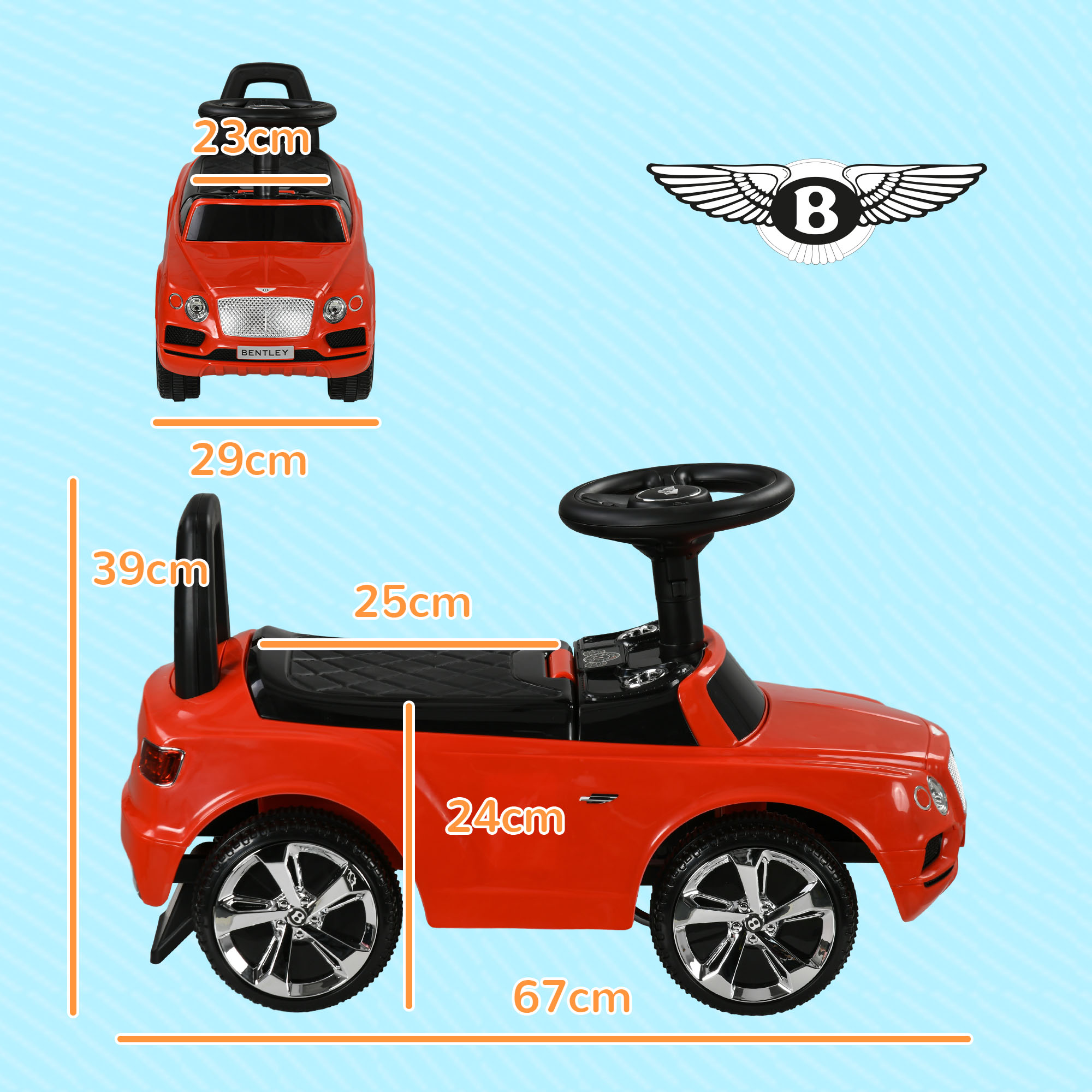 AIYAPLAY Bentley Bentayga Licensed Foot to Floor Ride on Car, Sliding Car Push Along Car w/ Under Seat Storage Red 3