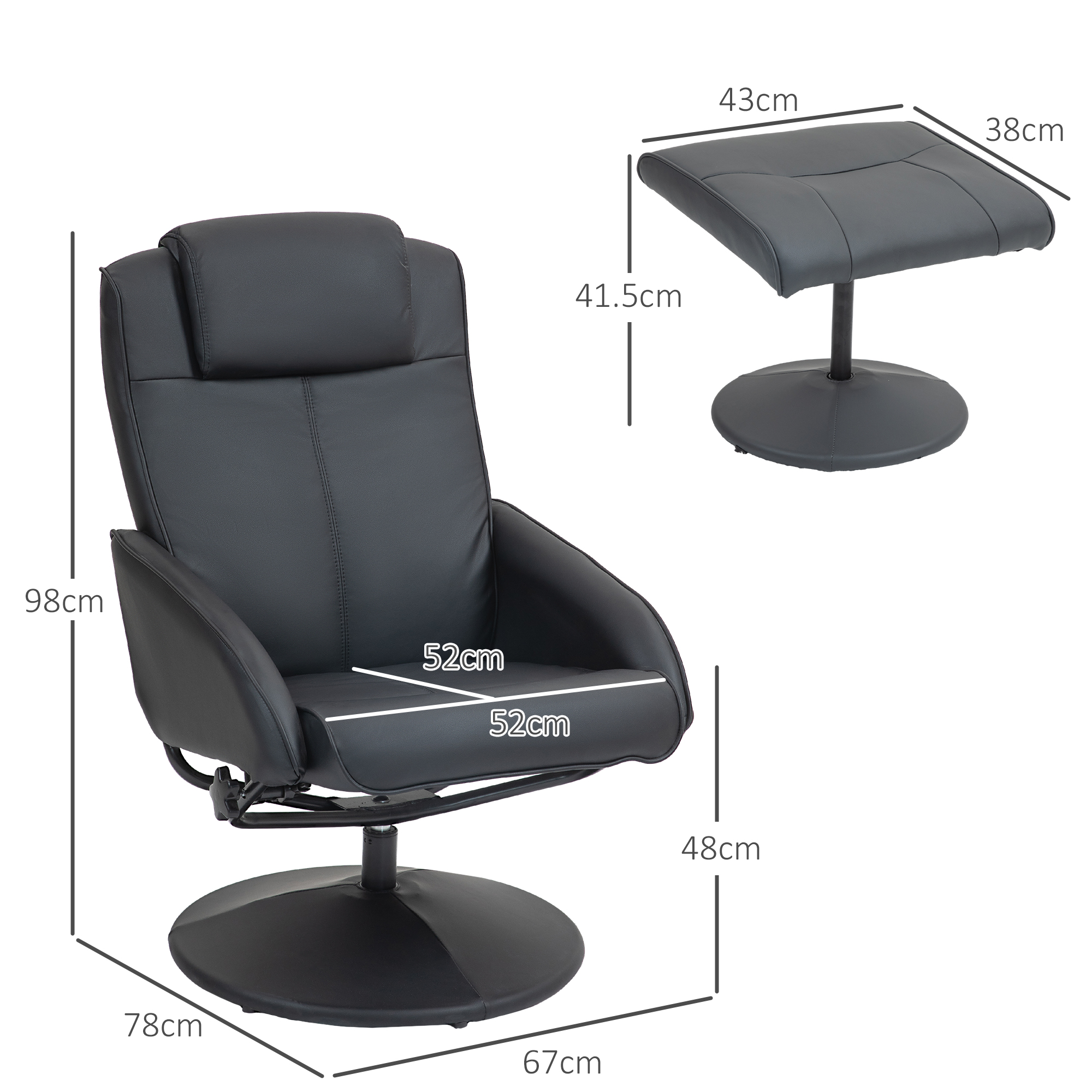 HOMCOM Faux Leather Reclining Chair and Footstool Black 3