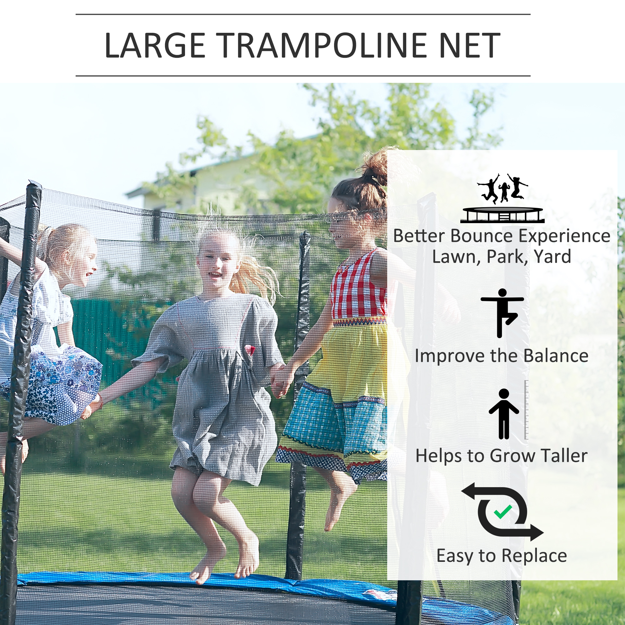 HOMCOM 13ft Trampoline Net Replacement Safety Net Enclosure Net Spare w/ 8 Poles 4