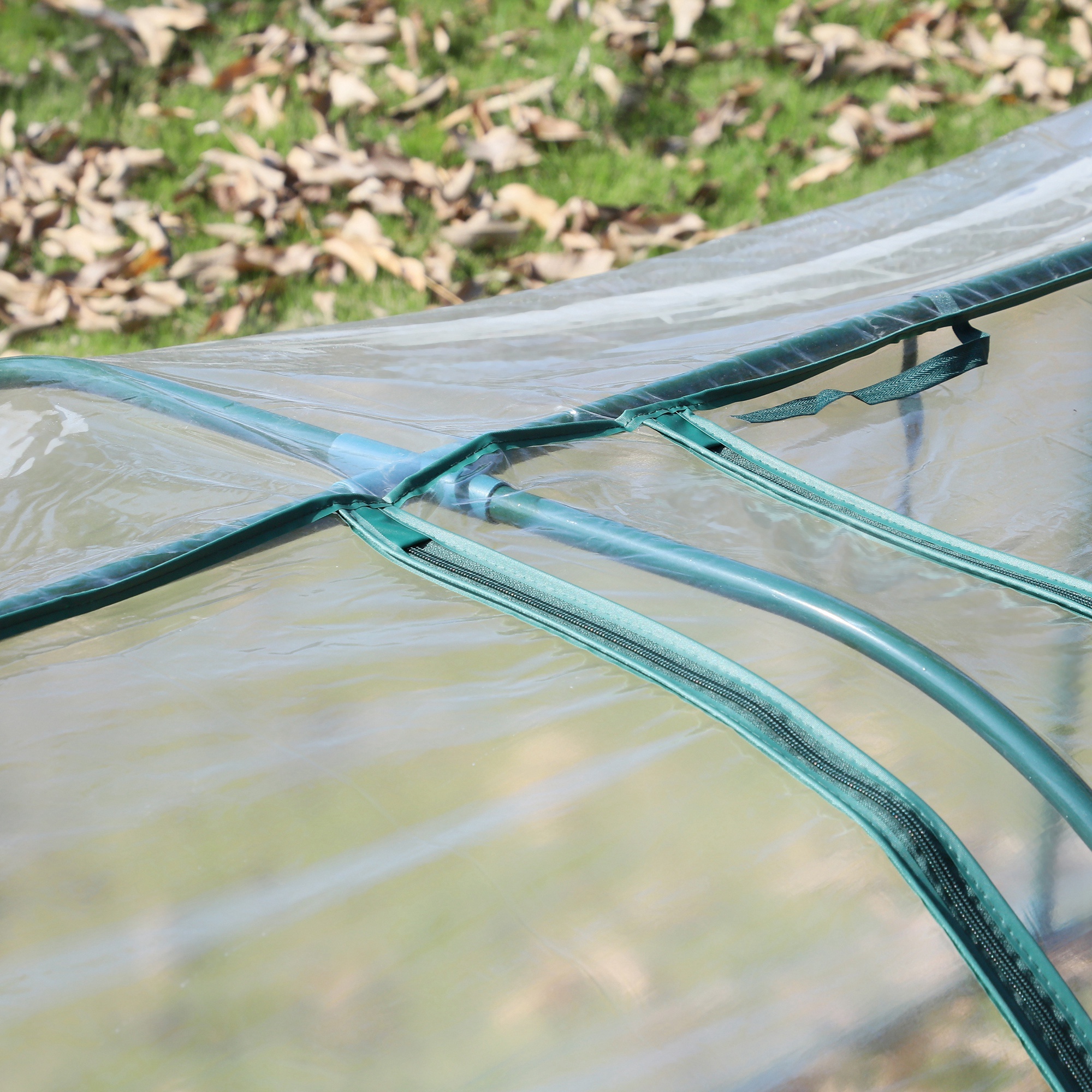 Outsunny Mini Greenhouse, Small Polytunnel Green House with Zipped Doors, Steel Frame for Garden Patio, 300 x 100 x 80cm, Clear 9