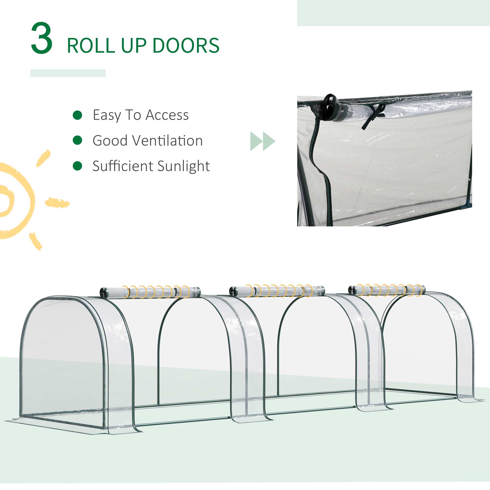 Outsunny Mini Greenhouse, Small Polytunnel Green House with Zipped Doors, Steel Frame for Garden Patio, 300 x 100 x 80cm, Clear 4