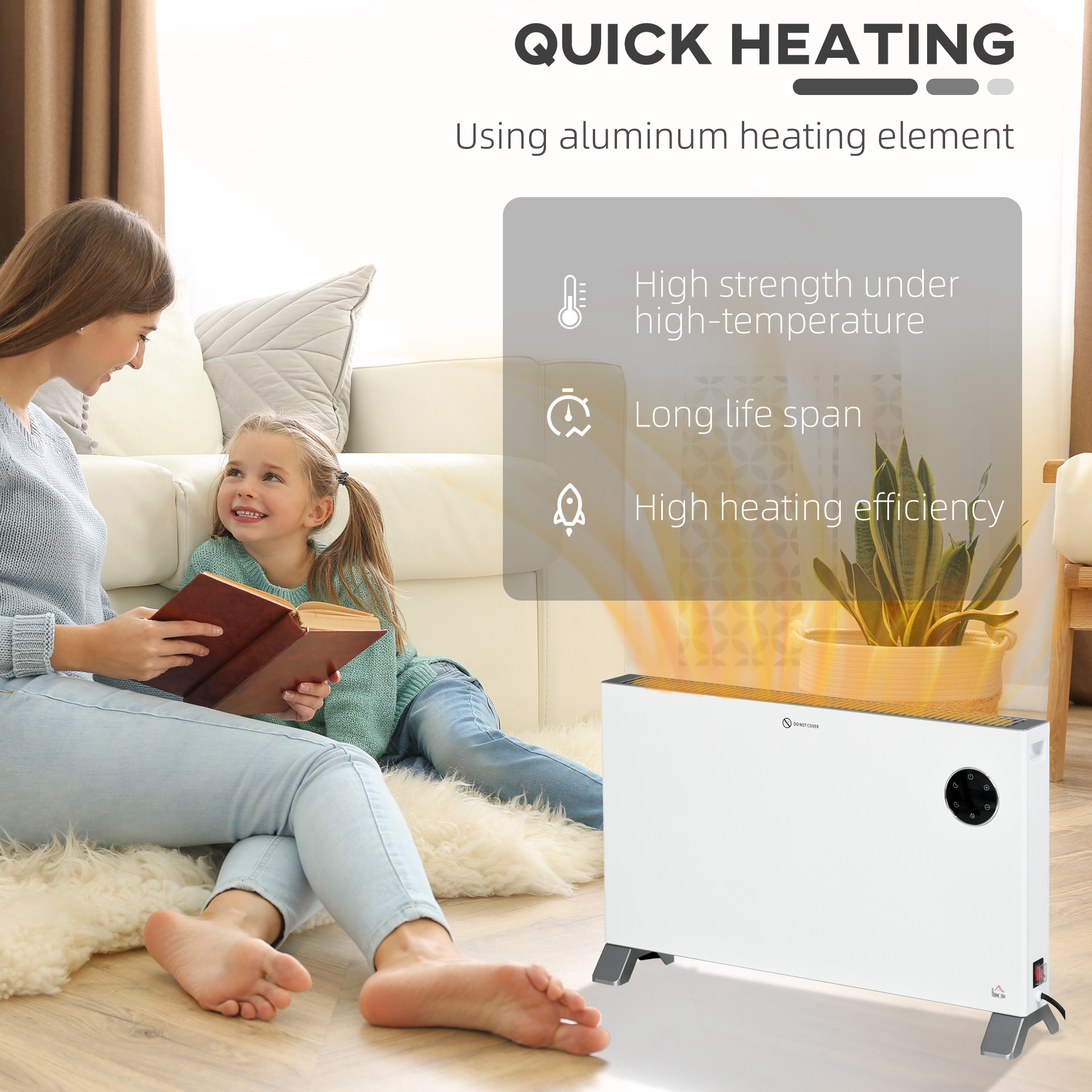 HOMCOM 2000W Electric Convector Heater, Freestanding Space Heater with 3 Heat Settings, Adjustable Thermostat, Timer, White 5