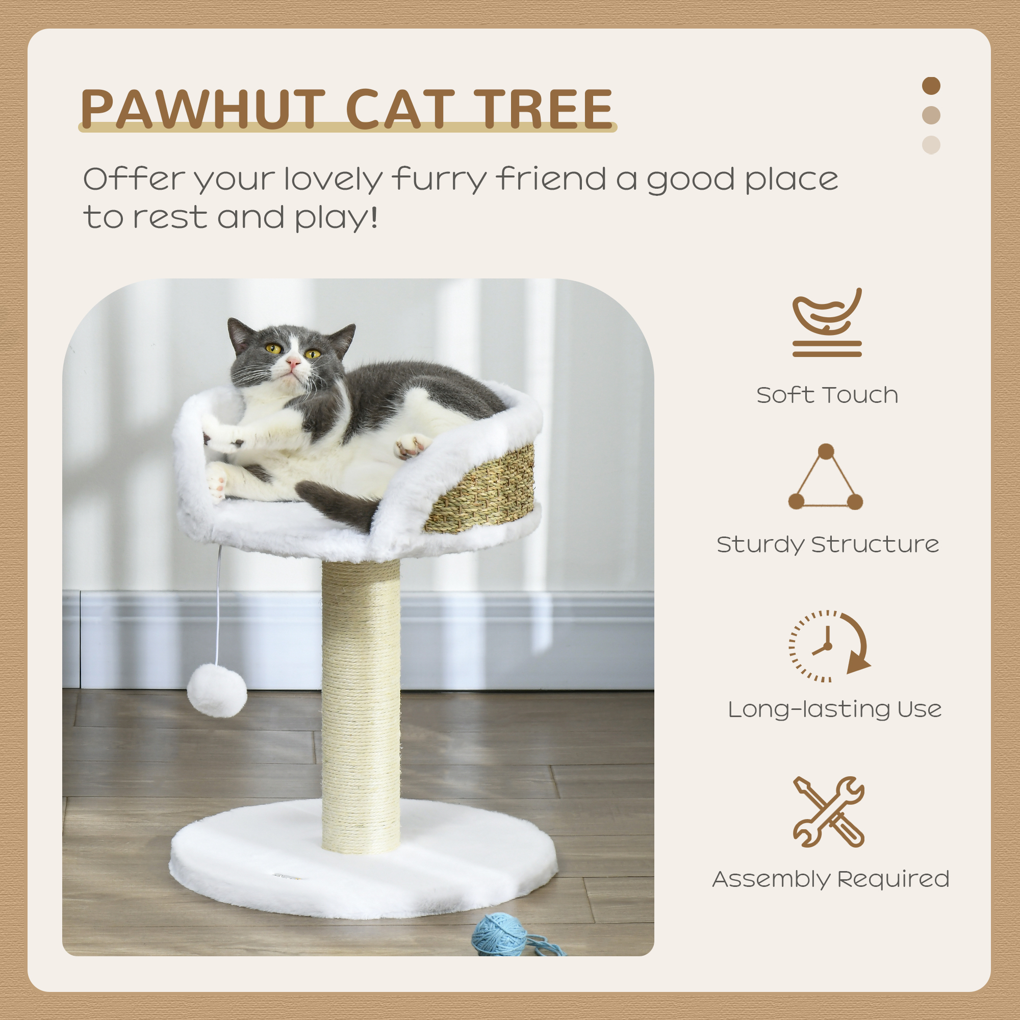 PawHut Cat Tree Tower with Scratching Posts, White 4