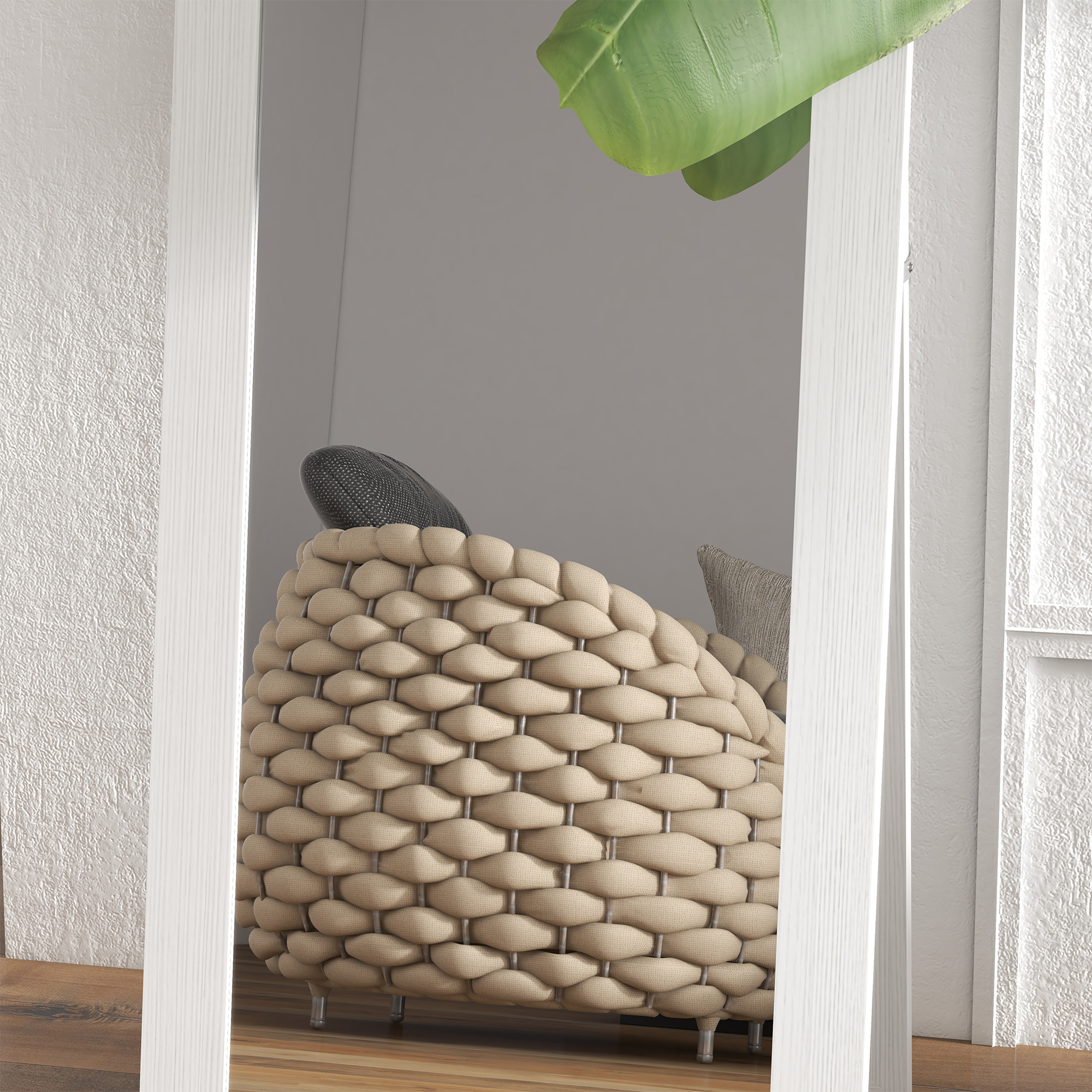 HOMCOM Rustic Full Length Mirror, Hanging and Freestanding Floor Mirror, Farmhouse Decorative Wall Mirror, for Living Room, Bedroom, 157 cm, White 9