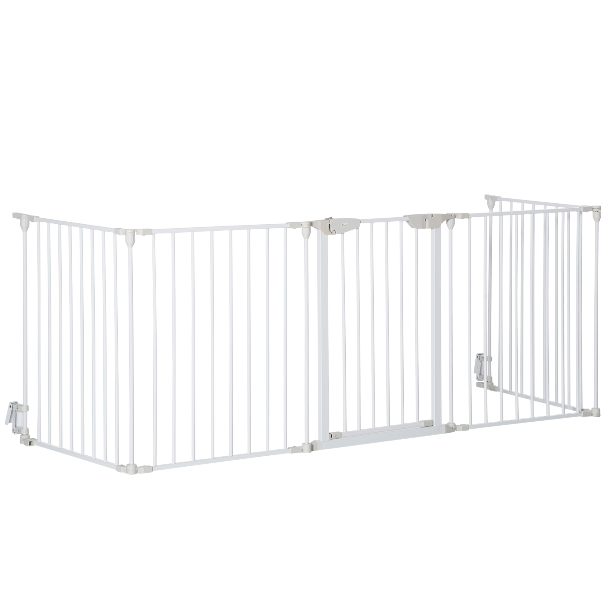 PawHut Pet Safety Gate, 3 Panels Playpen Fireplace, Metal Fence, Stair Barrier, Room Divider w/ Walk-Through Door - White