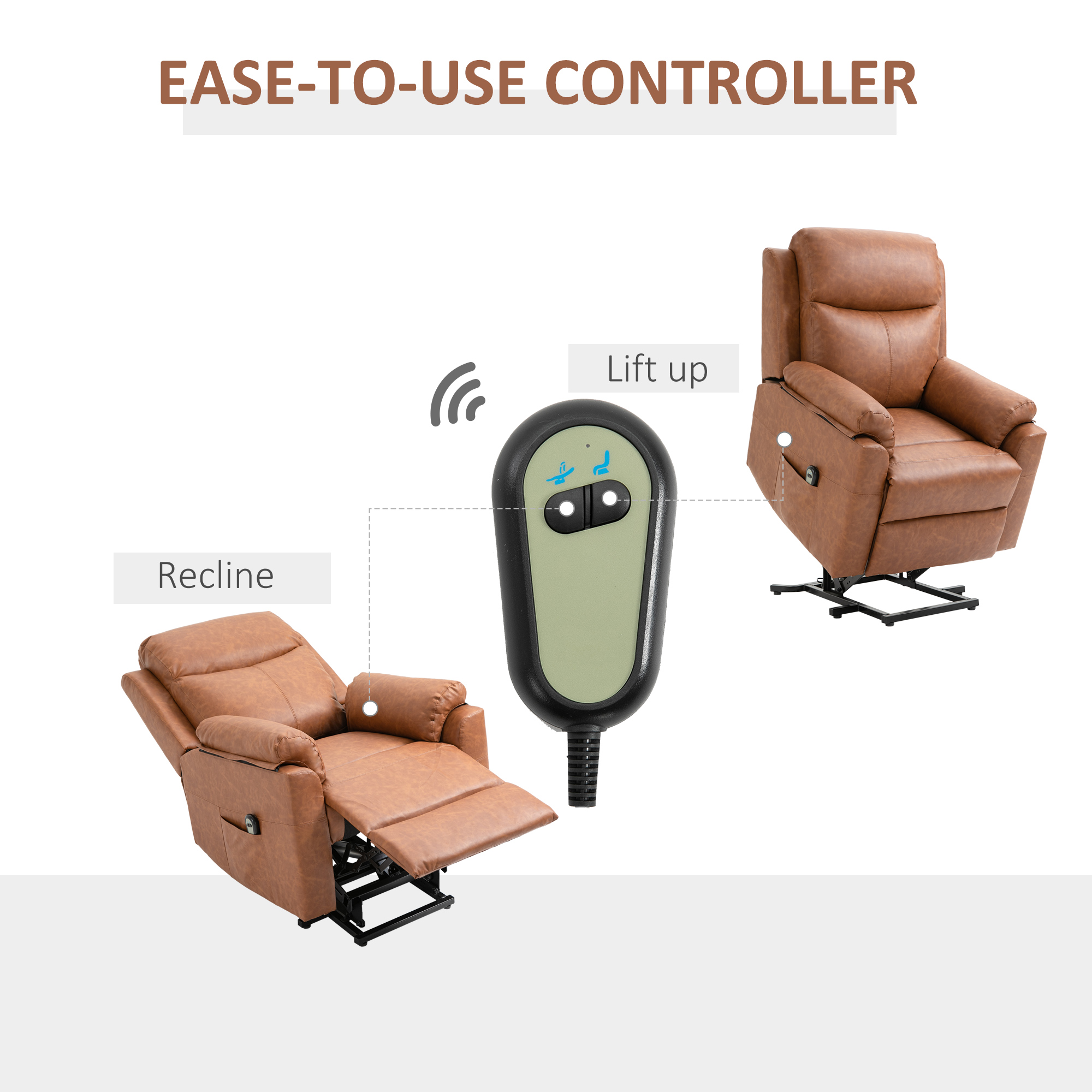 HOMCOM Faux Leather 70° Electric Riser Recliner Chair Brown 5