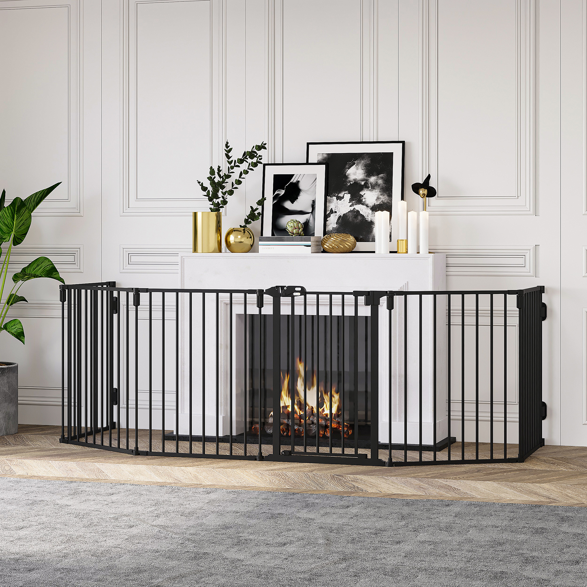 Cancelletto Sicurezza Metallo Per Cani Regolabile - Barriera Pieghevole Con Chiusura Automatica 180x74.5cm Nero - Foto 9