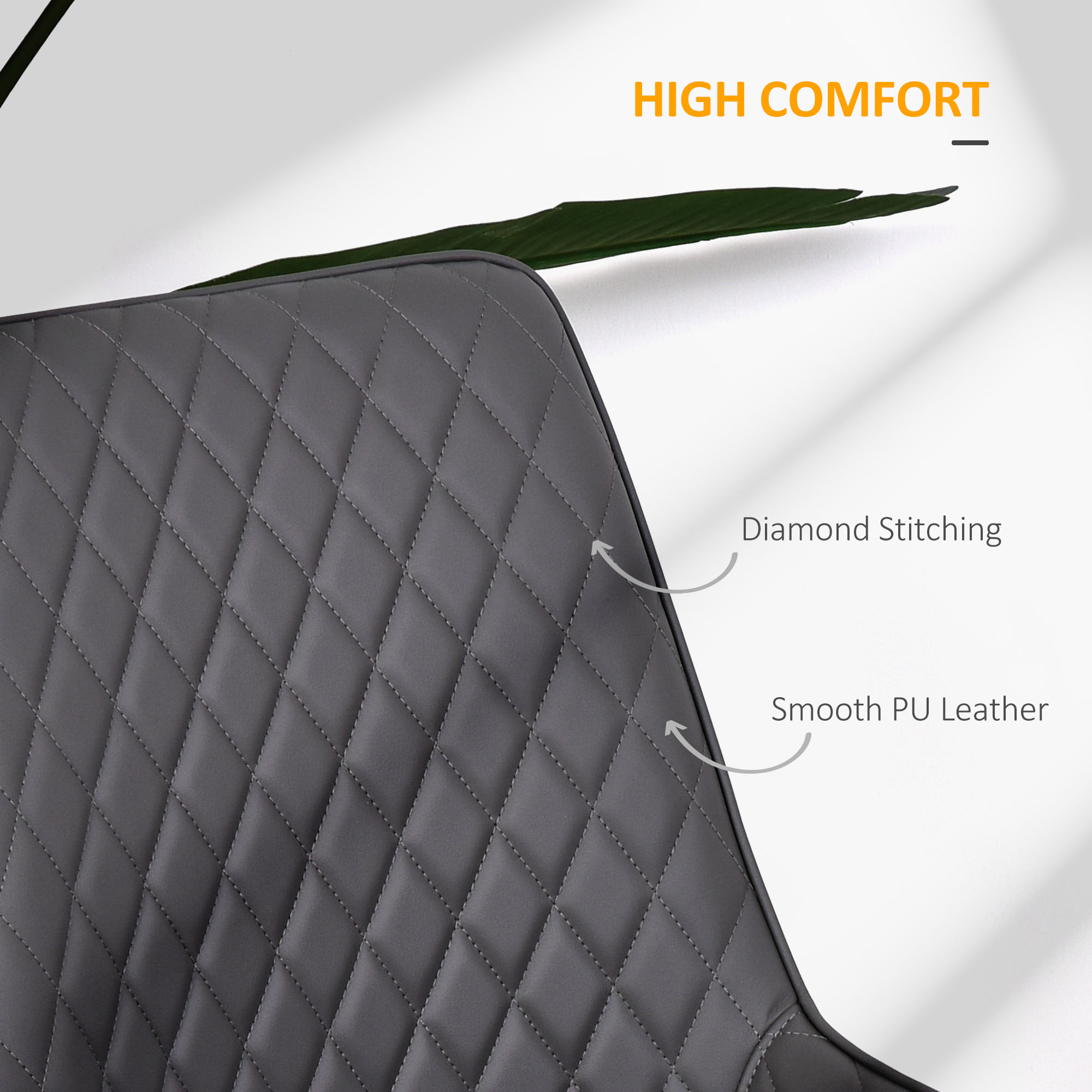 HOMCOM Set Of 2 Quilted PU Leather Dining Chairs with Metal Frame 4 Legs Foot Caps Home Seating Modern Stylish Executive Grey 6