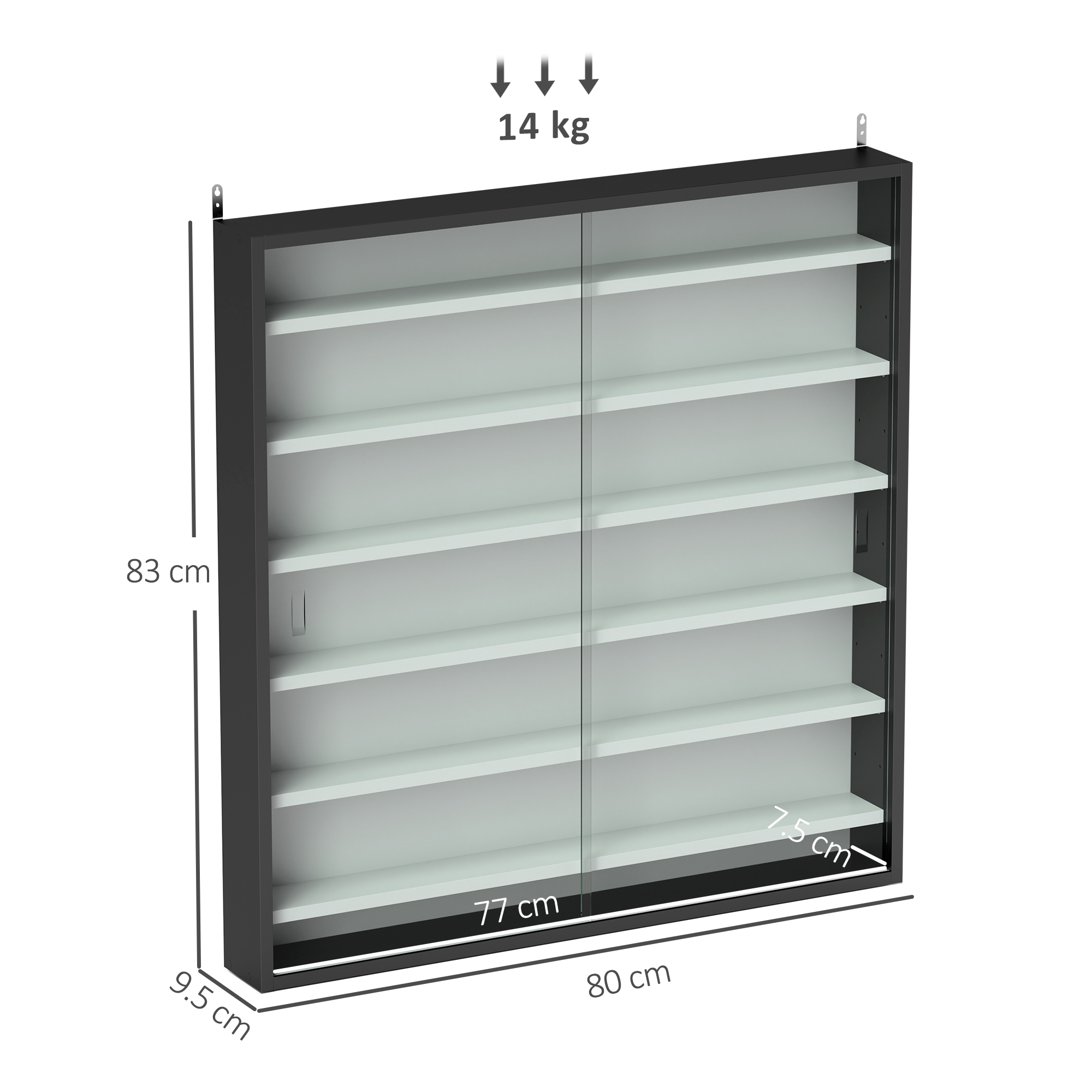 HOMCOM Six Shelf Display Cabinet, with Glass Doors Black and White 3