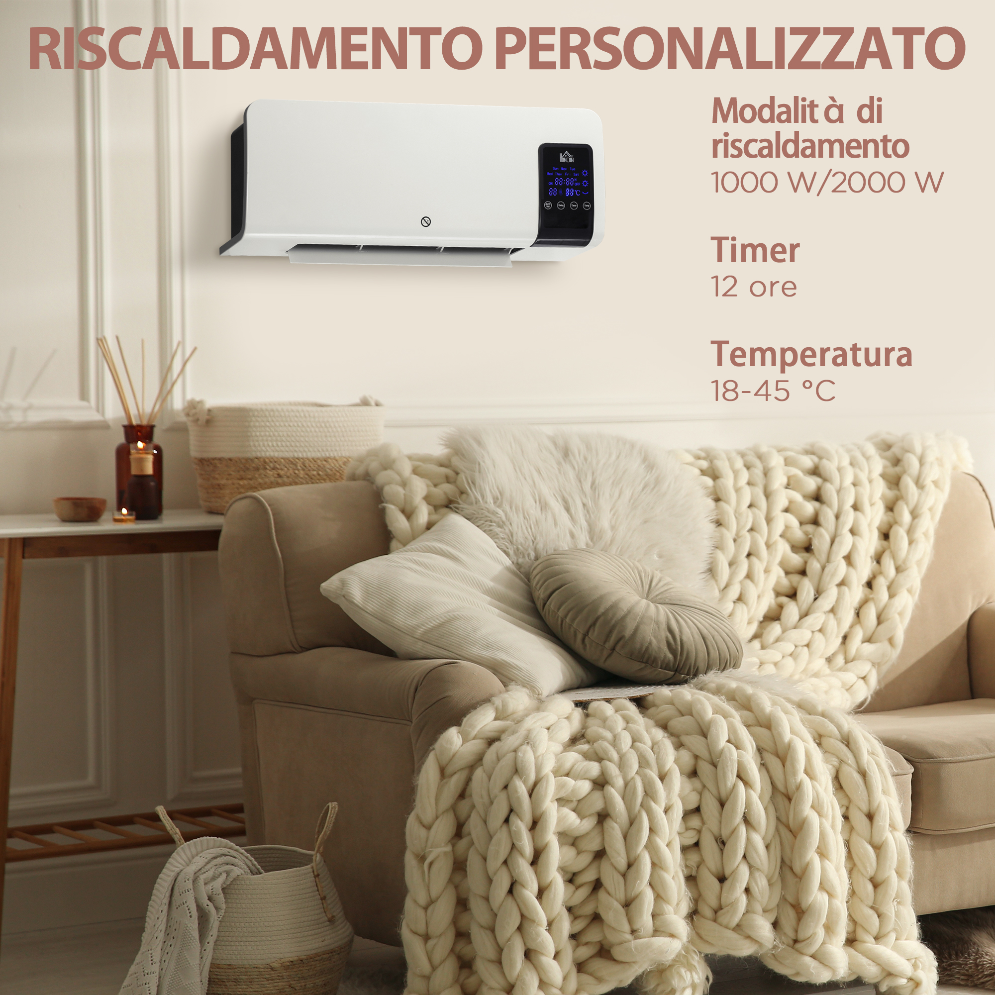 Termoventilatore Da Parete Wi-Fi 2000W - Controllo Smart Con Telecomando E App