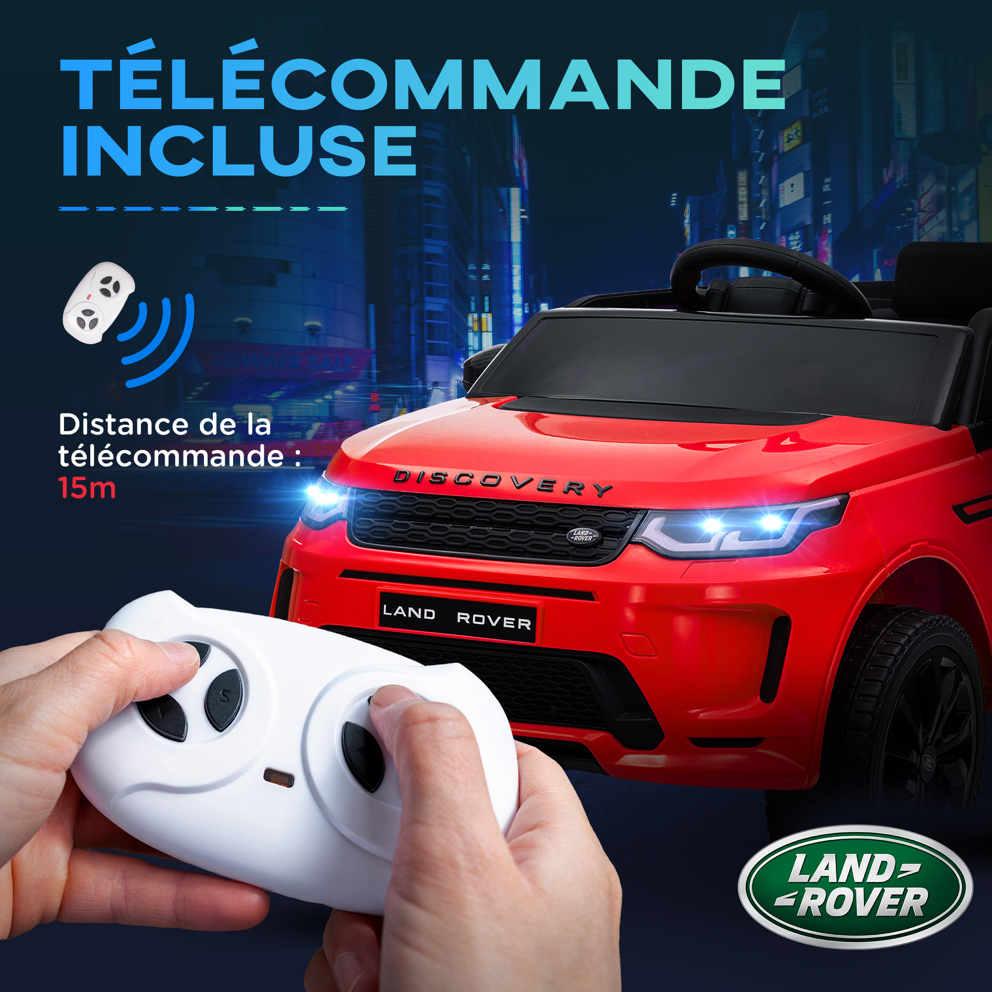 AIYAPLAY Voiture électrique Land Rover Discovery – Licence Officielle – 12V, 2 Moteurs, Télécommande 2,4G, Démarrage Progressif, USB, Musique, LED – Rose – Pour Enfants De 3 à 6 Ans