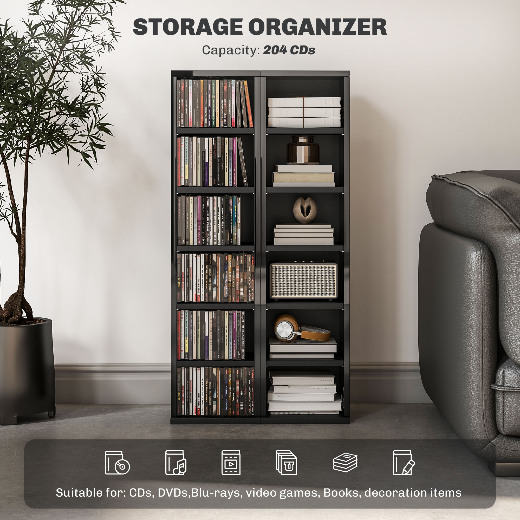HOMCOM Set of Two 102 CD Storage Units High Gloss Black 4