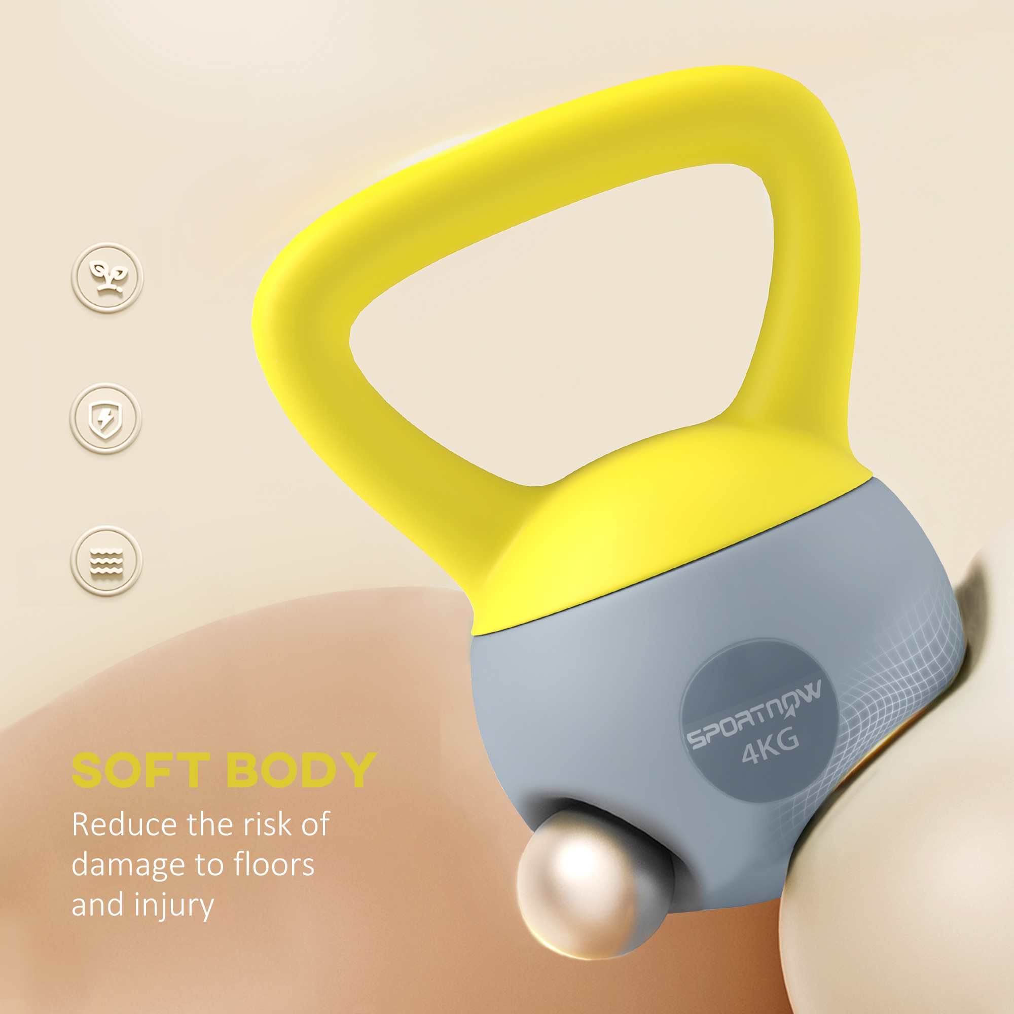 SPORTNOW 4KG Soft Kettlebell, Kettle Bell with Non-Slip Handle for Home Gym, Weight Lifting, Strength Training, Yellow/Grey 4