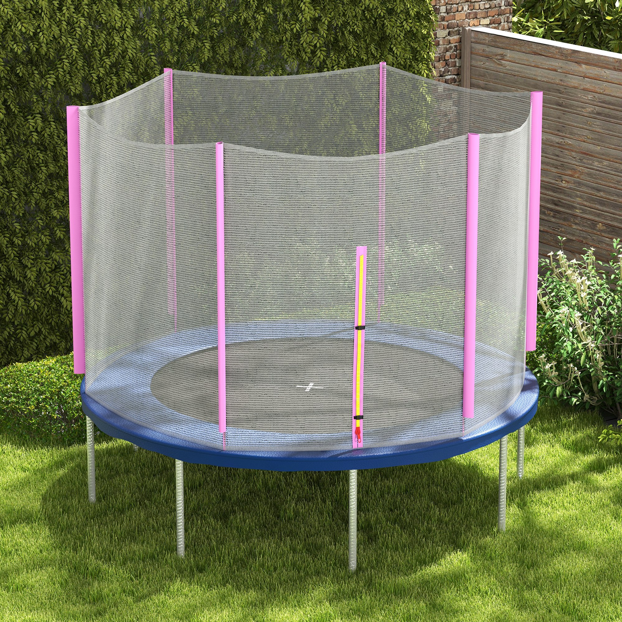 SPORTNOW 8ft Trampoline Net Replacement with 6 Plastic Pole Covers, Weather-Resistant Trampoline Netting Replacement with Zipped Entrance, Poles Not Included, Pink 8
