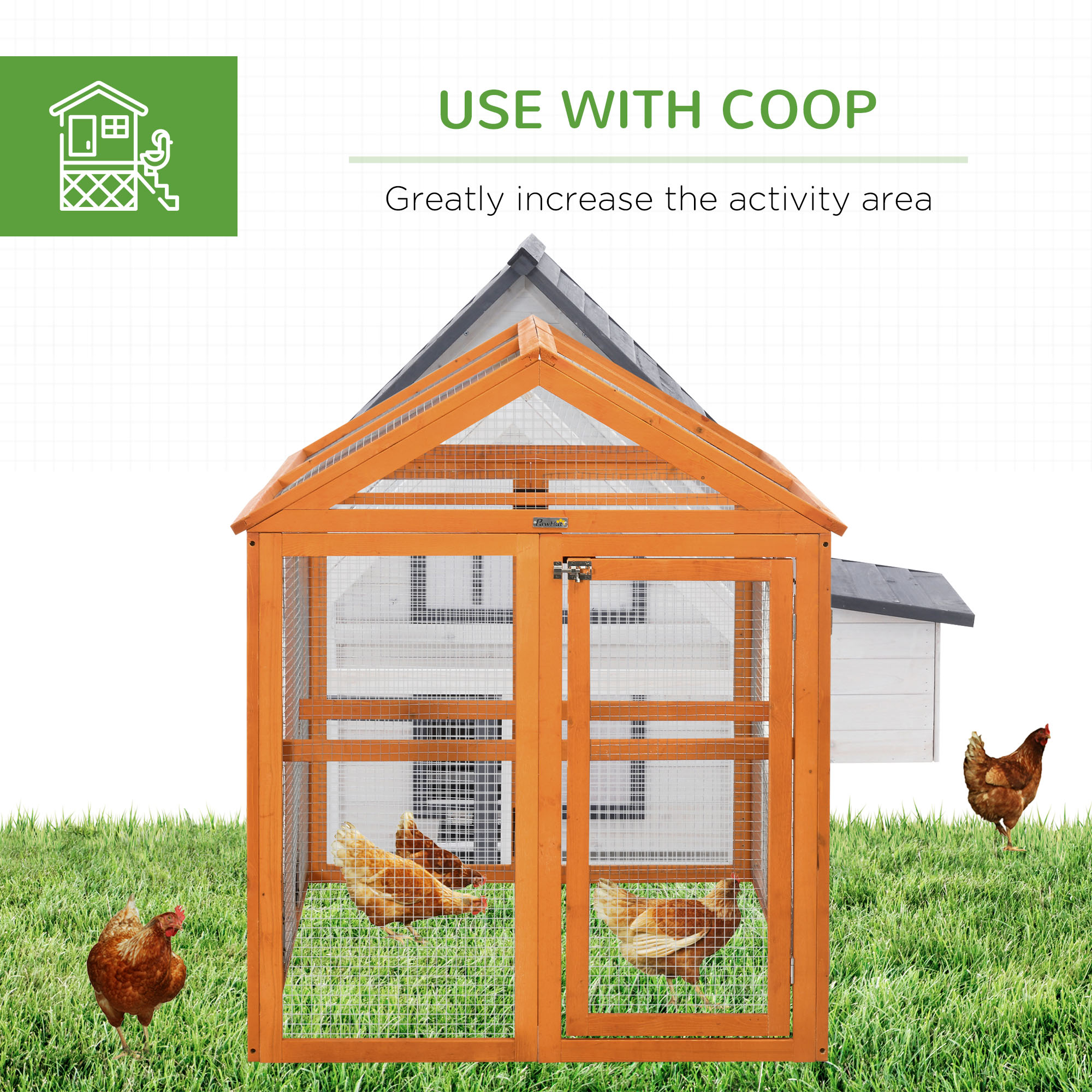 PawHut Large Chicken Run, Wooden Chicken coop, with Combinable Design Wood Effect 6