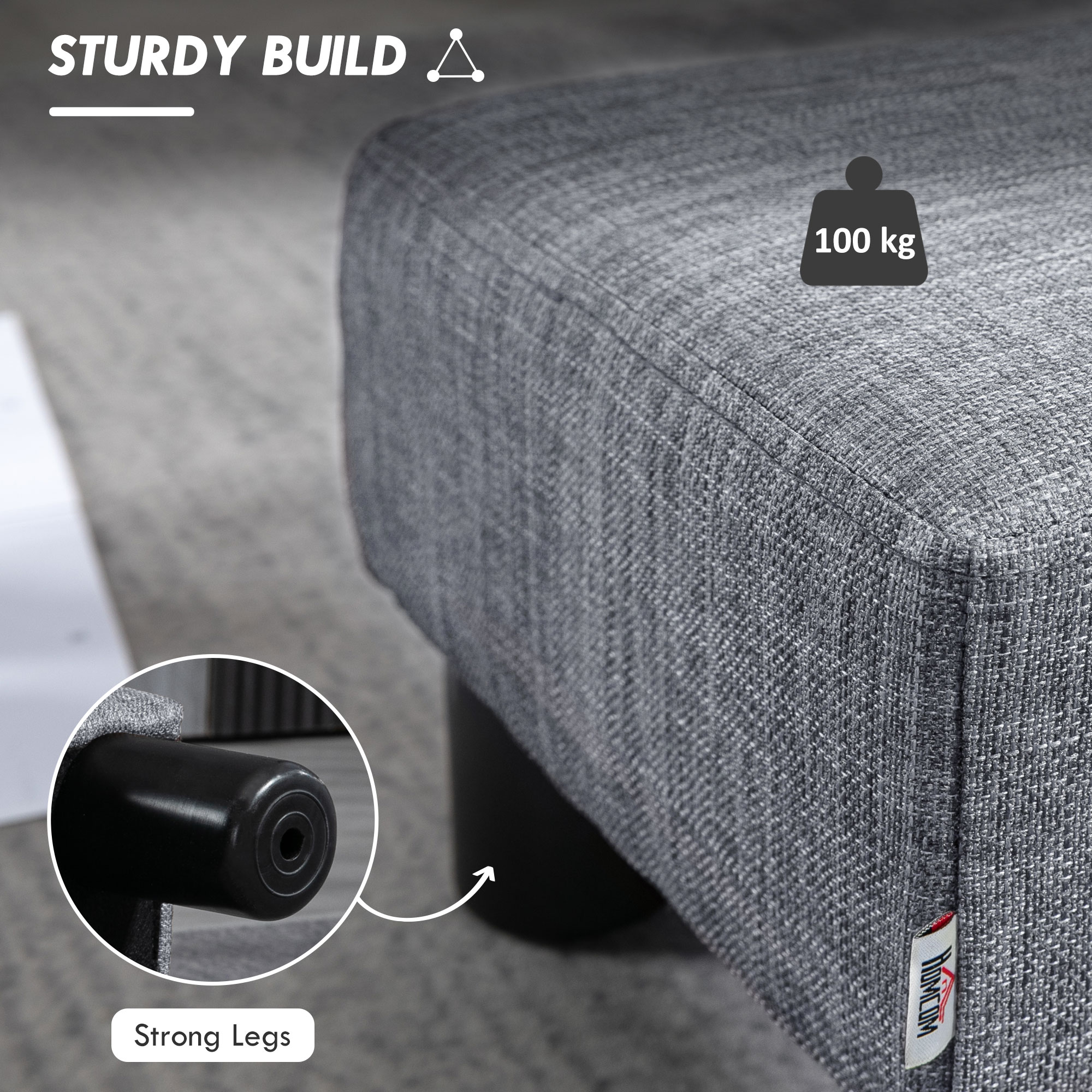 HOMCOM Linen Fabric Footstool Ottoman Cube with 4 Plastic Legs, Grey 5