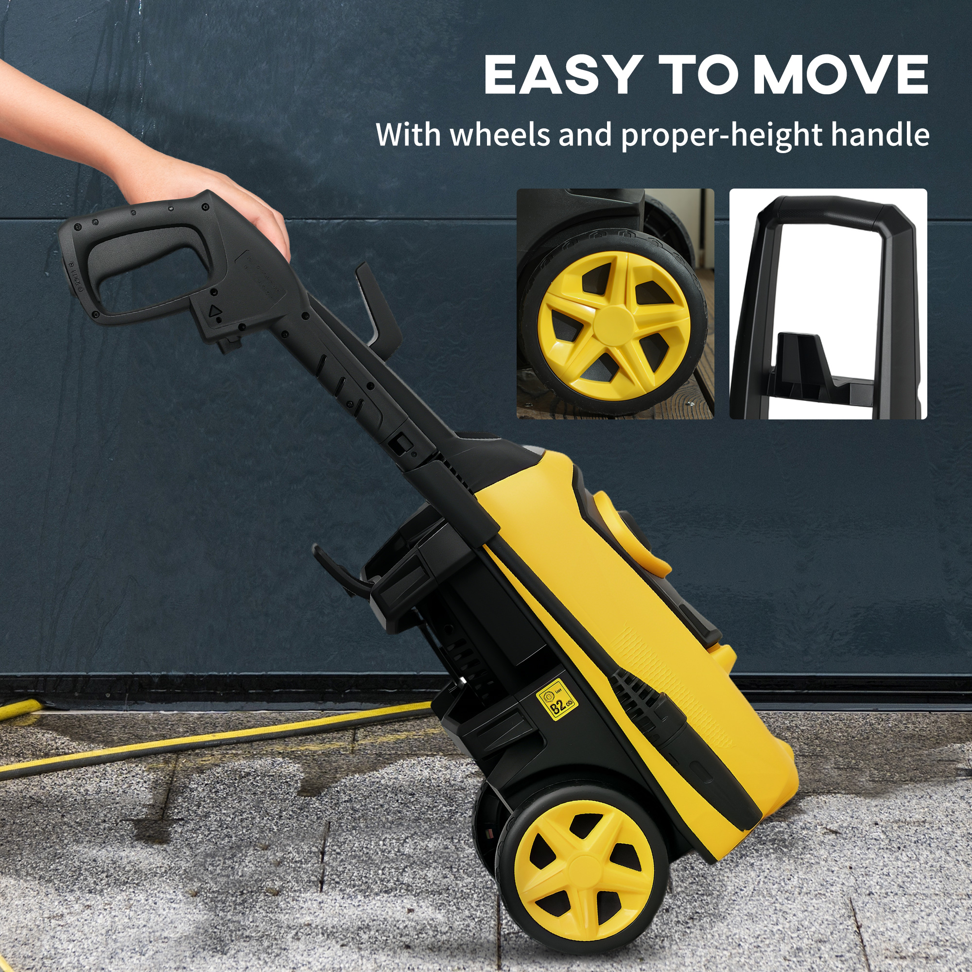 DURHAND 1800W High Pressure Washer, 150 Bar Pressure, 510 L/h Flow, High-Performance Portable Power Washer Jet Wash Cleaner with 6M Hose, Snow Foam Bottle for Garden, Car, Furniture, Yellow 8