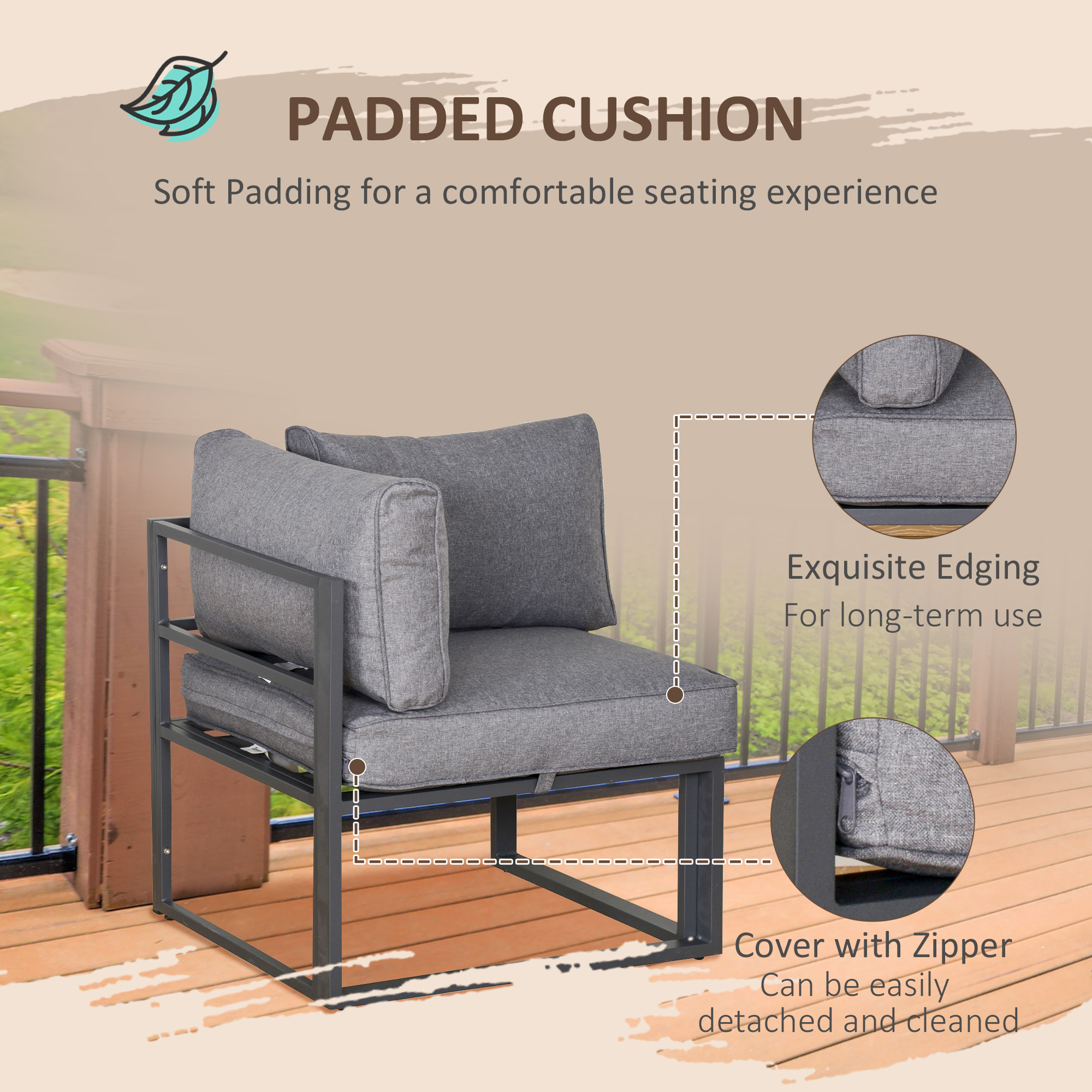 Outsunny 5 Piece Garden Aluminium Conversation Sofa Set Patio Furniture Set Outdoor 2 Sofas 2 Footstools End Table with Cushions 4