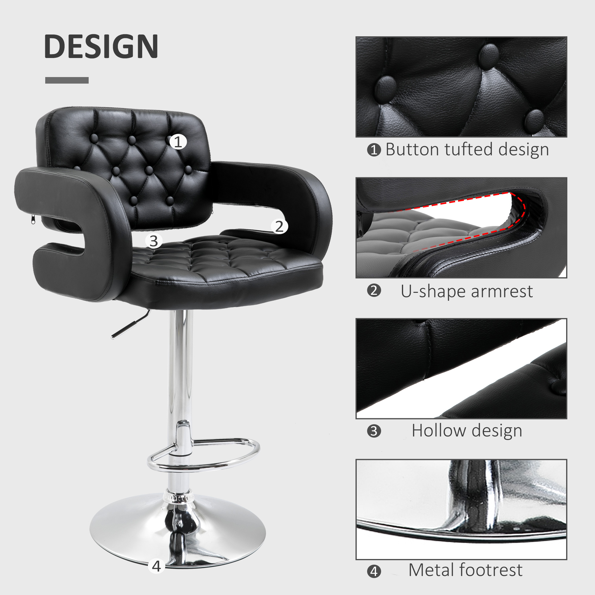 Set of 2 PU Leather Upholstered Swivel Bar Stool, Height Adjustable Barstool with Back, Armrest, Footrest for Kitchen 7