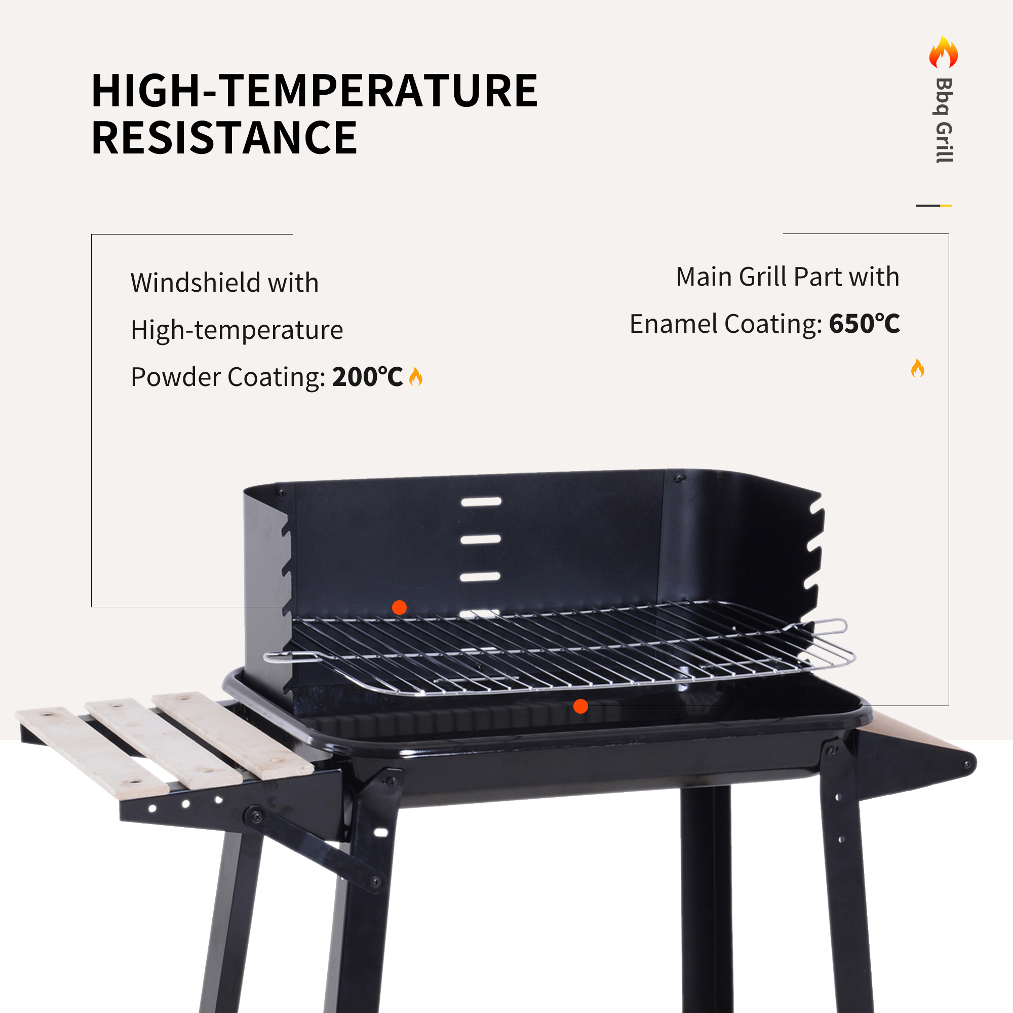 Outsunny Trolley Charcoal BBQ Barbecue Grill Outdoor Patio Garden Heating Smoker with Side Trays Storage Shelf and Wheels 5