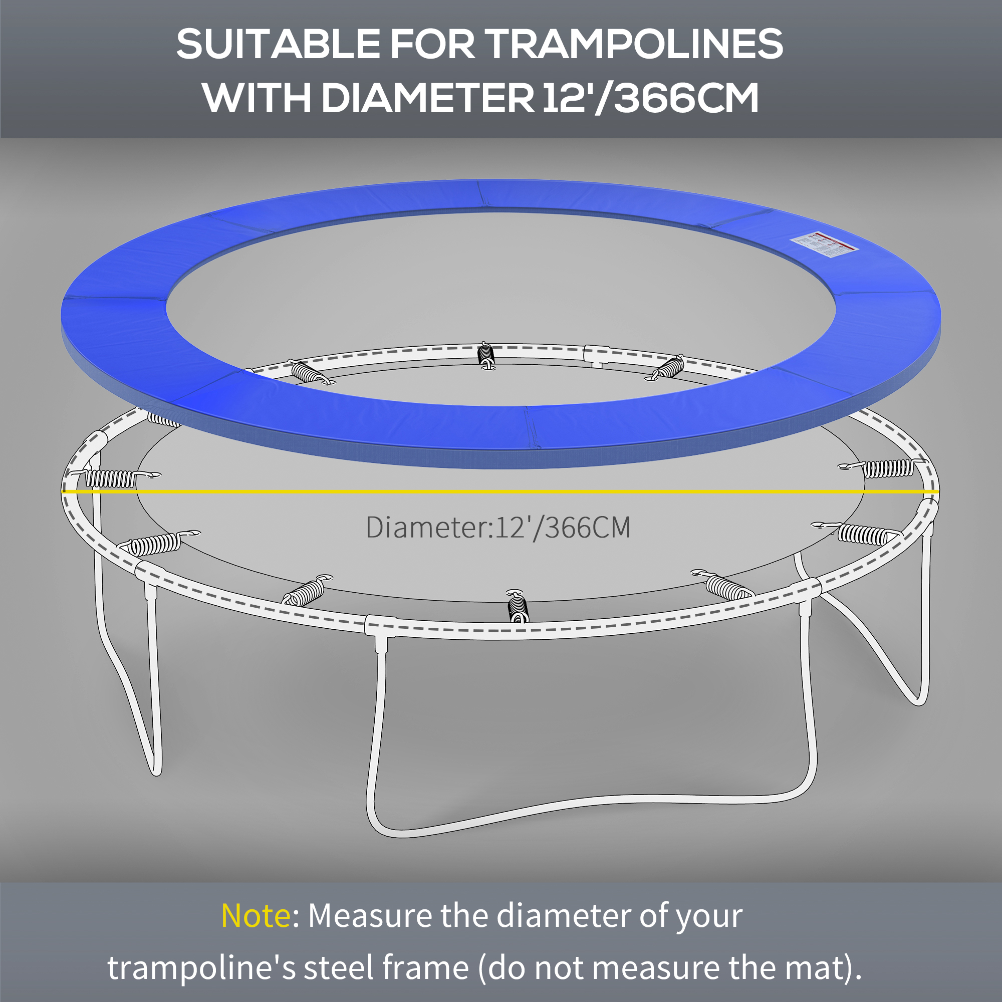 HOMCOM 12ft Trampoline Pad Φ366cm Trampoline Accessories Surround Pad Thick Foam Pads Padding Replacement Spare- Blue 5
