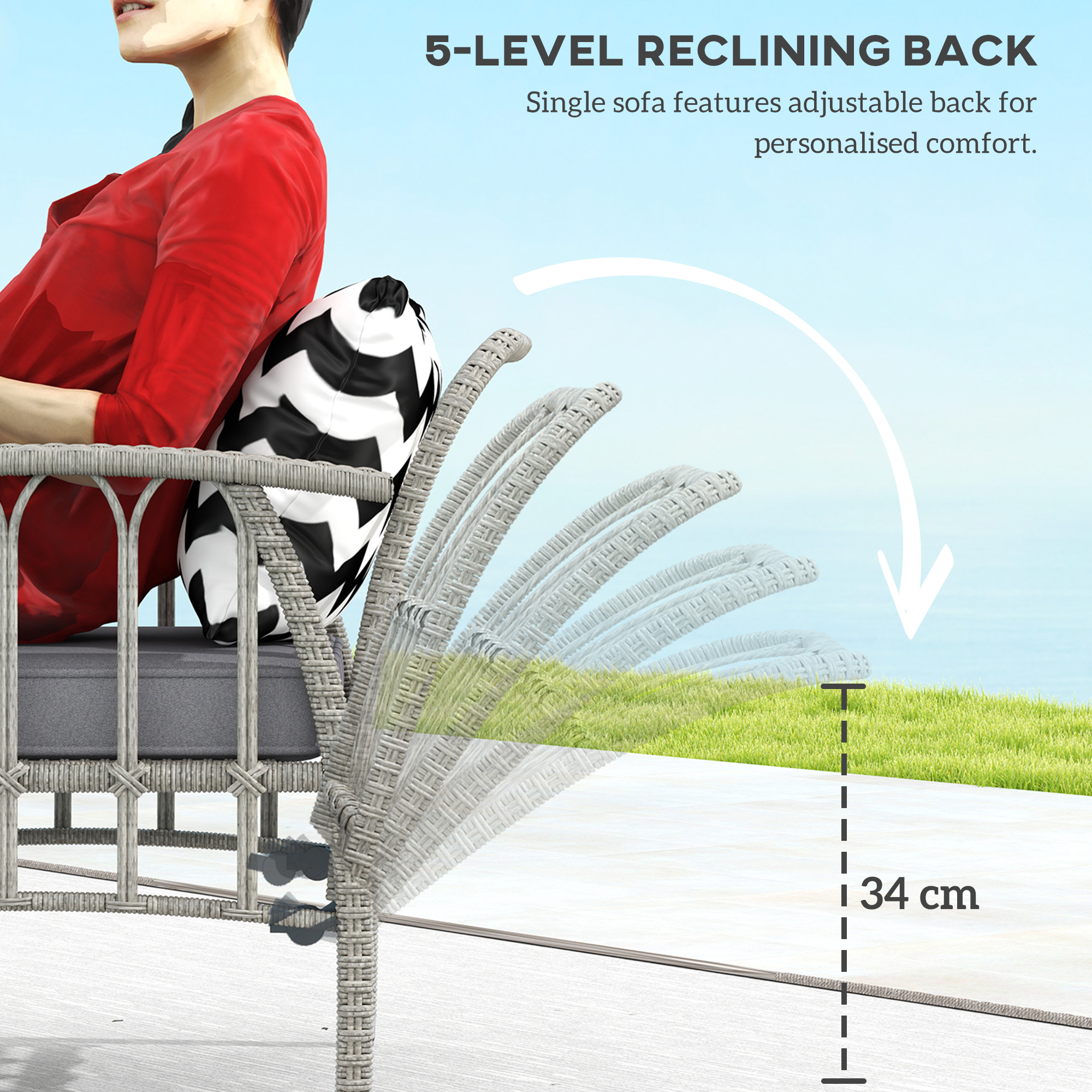 Outsunny Four-Piece Rattan Cut-Out Sofa Set Grey 5