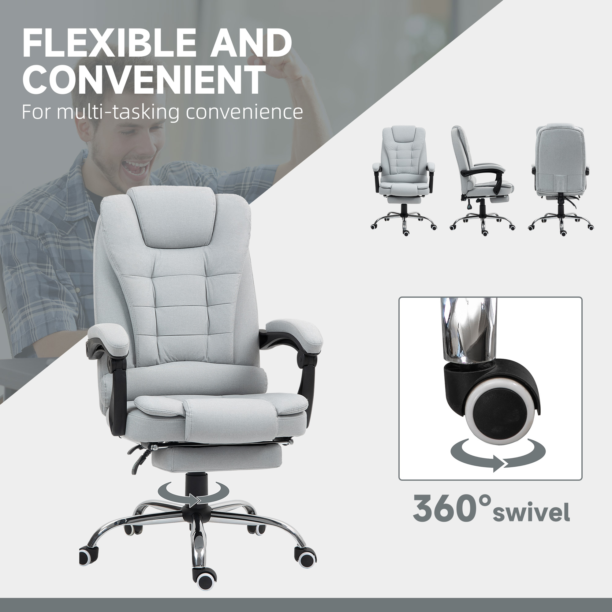 HOMCOM Linen-Look Adjustable Office Chair Light Grey 6