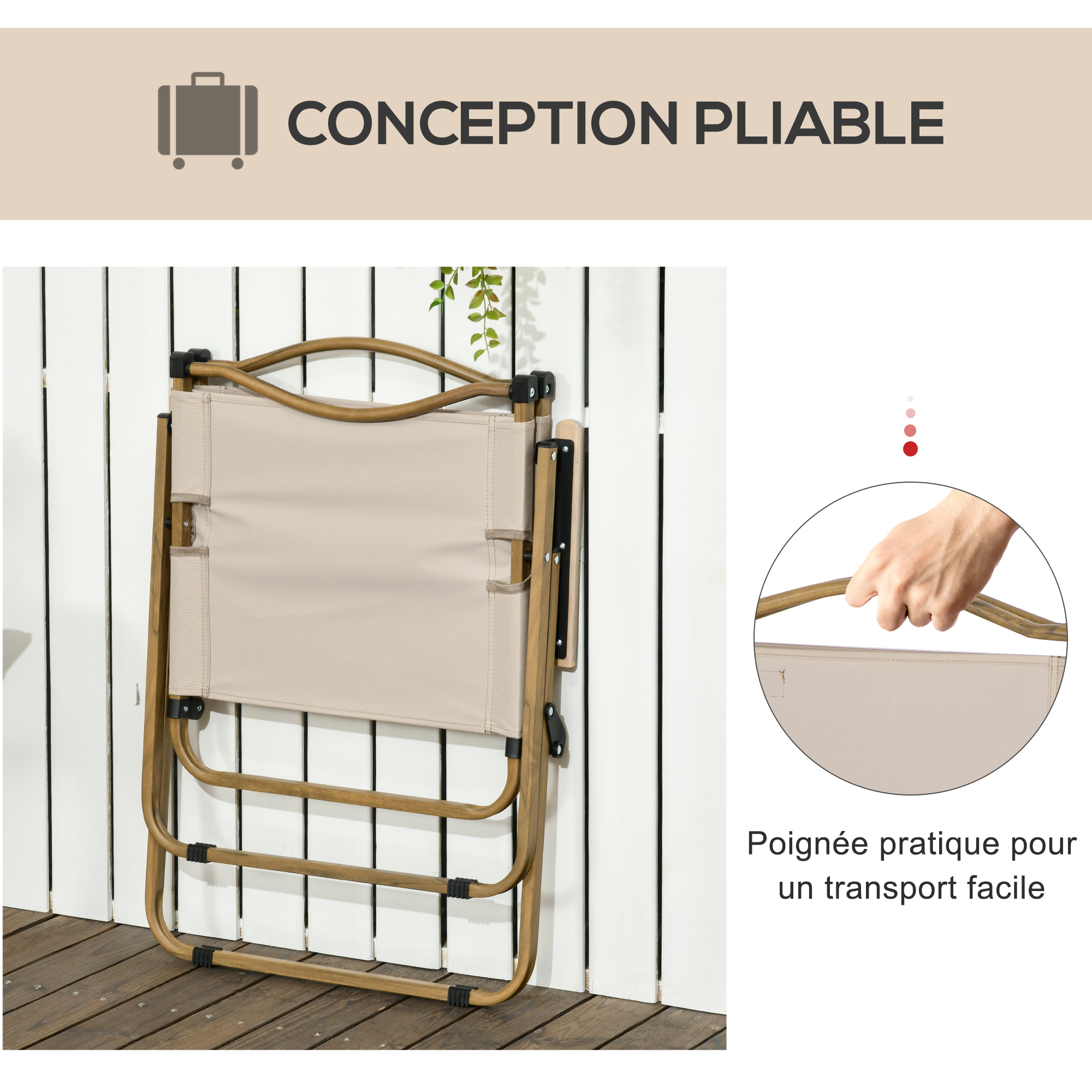 Chaise De Camping Pliante VirtuFit – Beige – Porte-gobelet, Rangement – 55x55x90 Cm – Sac De Transport Inclus