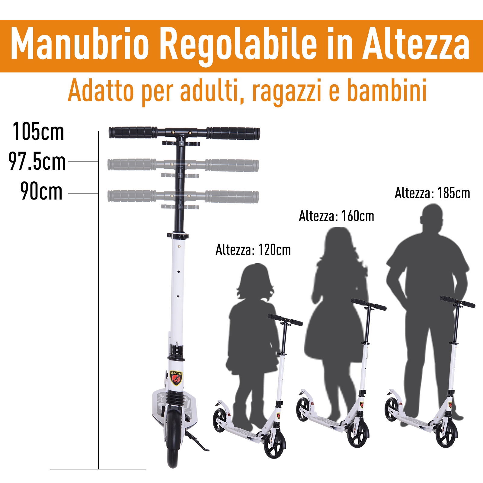 Monopattino Adulti HOMCOM Pieghevole - Alluminio, Regolabile, Freni Doppi, Verde