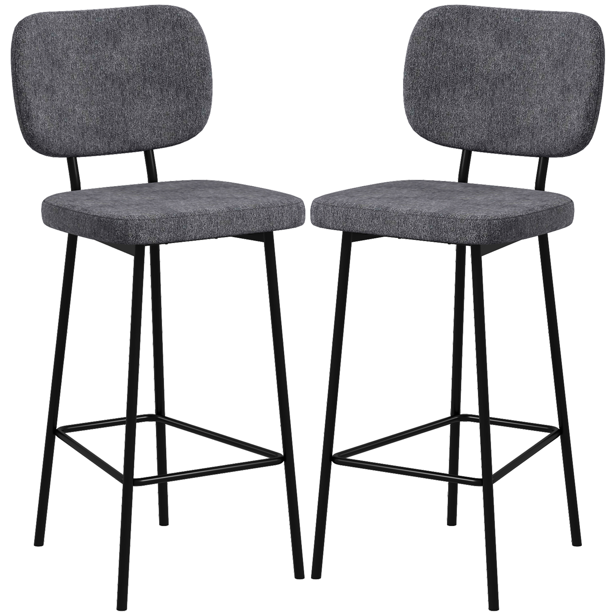 HOMCOM Lot de 2 tabourets de bar chaises hautes chaises de cuisine avec repose-pieds et dossier en tissu de lin et acier